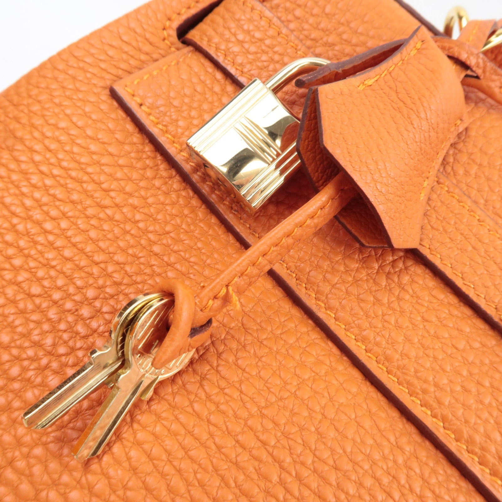 HERMES Kelly 32 Handbag H Stamp (2004) Taurillon Clemence Orange Gold HDW *Box, Dust bag, Strap, Key Lock, Clochette, Rain cover