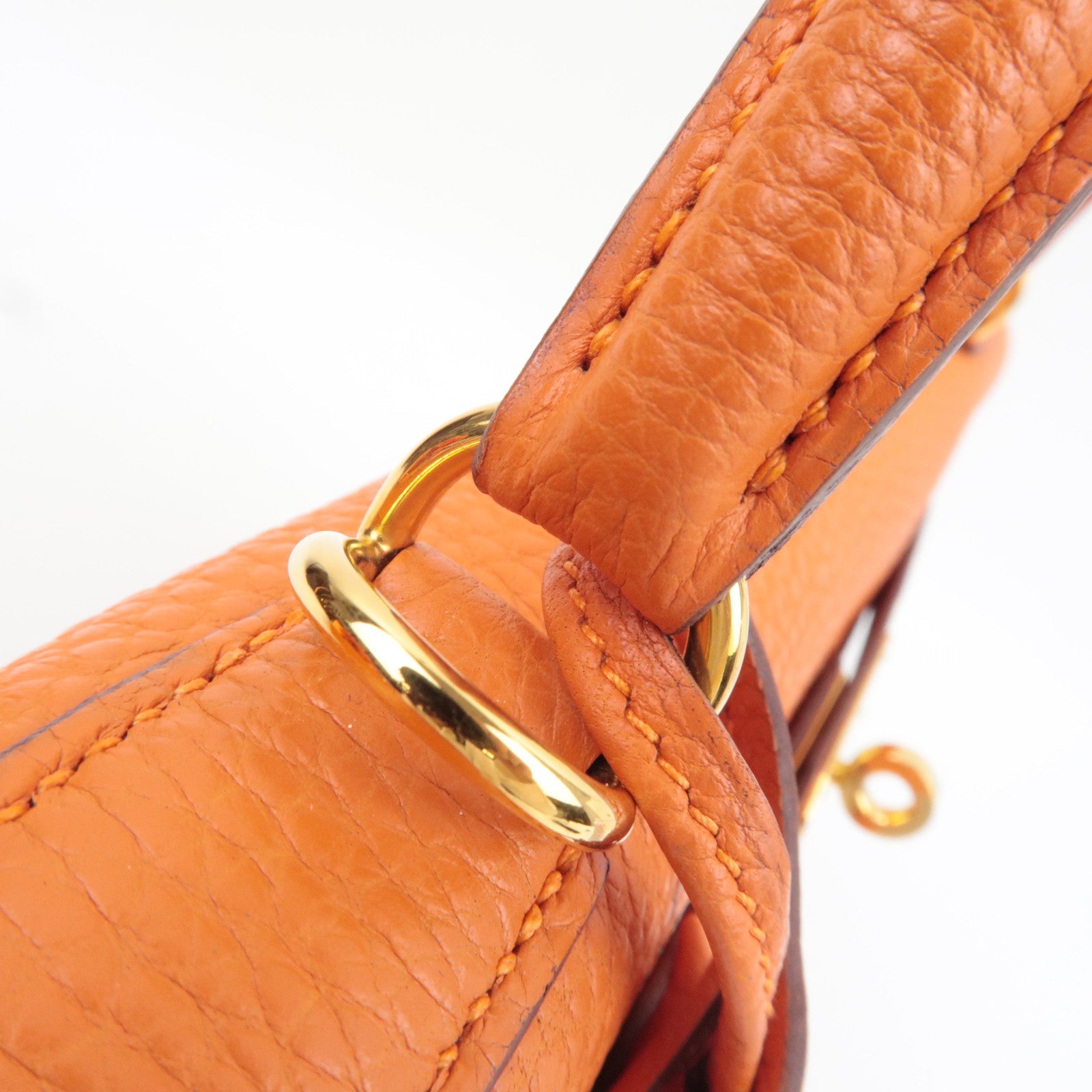 HERMES Kelly 32 Handbag H Stamp (2004) Taurillon Clemence Orange Gold HDW *Box, Dust bag, Strap, Key Lock, Clochette, Rain cover