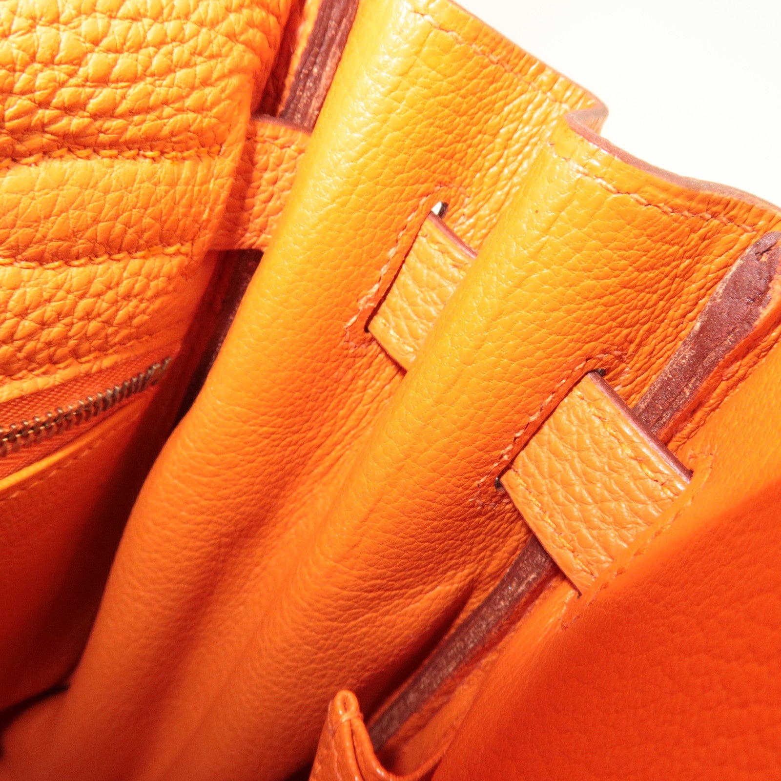 HERMES Kelly 32 Handbag H Stamp (2004) Taurillon Clemence Orange Gold HDW *Box, Dust bag, Strap, Key Lock, Clochette, Rain cover