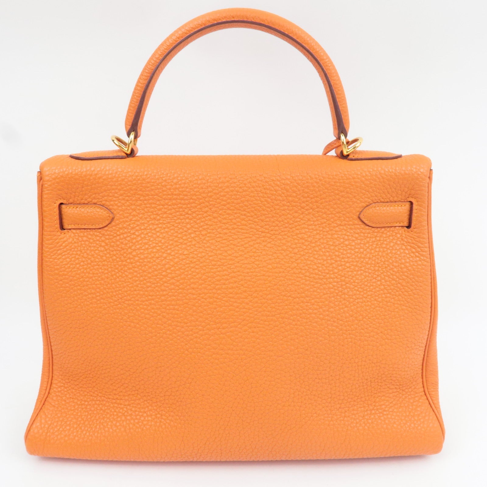 HERMES Kelly 32 Handbag H Stamp (2004) Taurillon Clemence Orange Gold HDW *Box, Dust bag, Strap, Key Lock, Clochette, Rain cover
