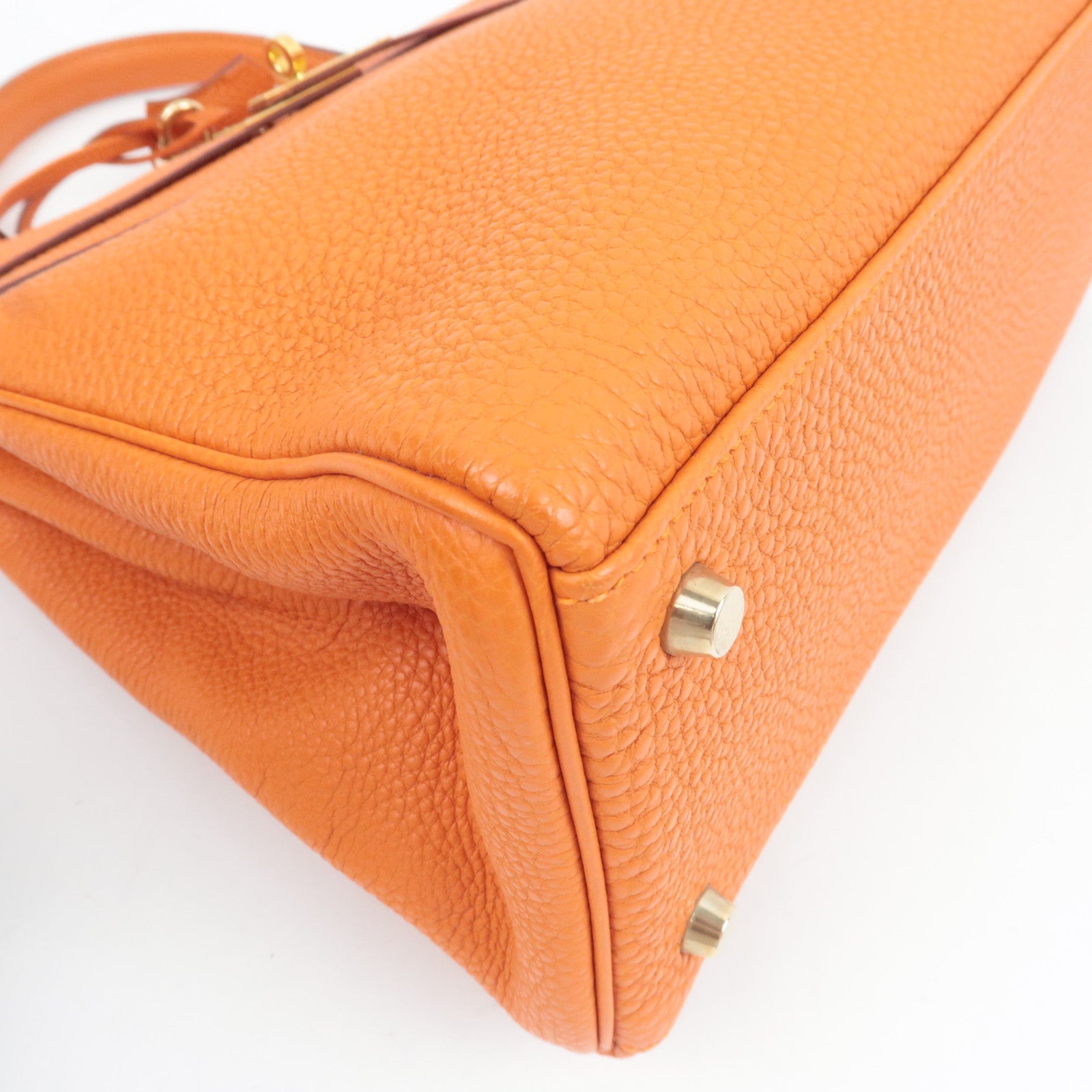 HERMES Kelly 32 Handbag H Stamp (2004) Taurillon Clemence Orange Gold HDW *Box, Dust bag, Strap, Key Lock, Clochette, Rain cover