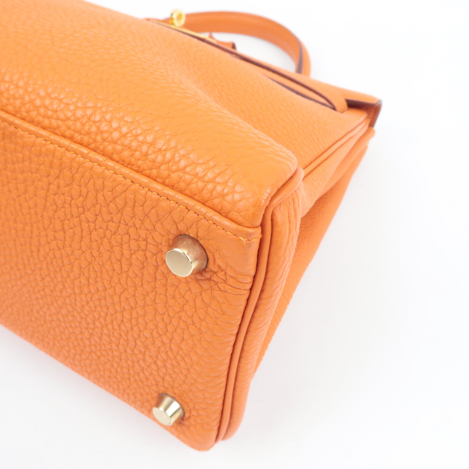 HERMES Kelly 32 Handbag H Stamp (2004) Taurillon Clemence Orange Gold HDW *Box, Dust bag, Strap, Key Lock, Clochette, Rain cover