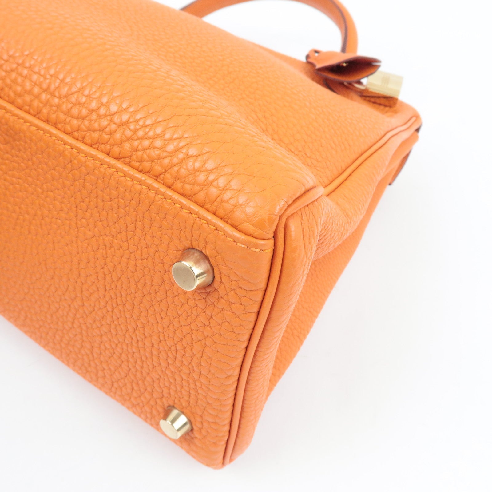 HERMES Kelly 32 Handbag H Stamp (2004) Taurillon Clemence Orange Gold HDW *Box, Dust bag, Strap, Key Lock, Clochette, Rain cover