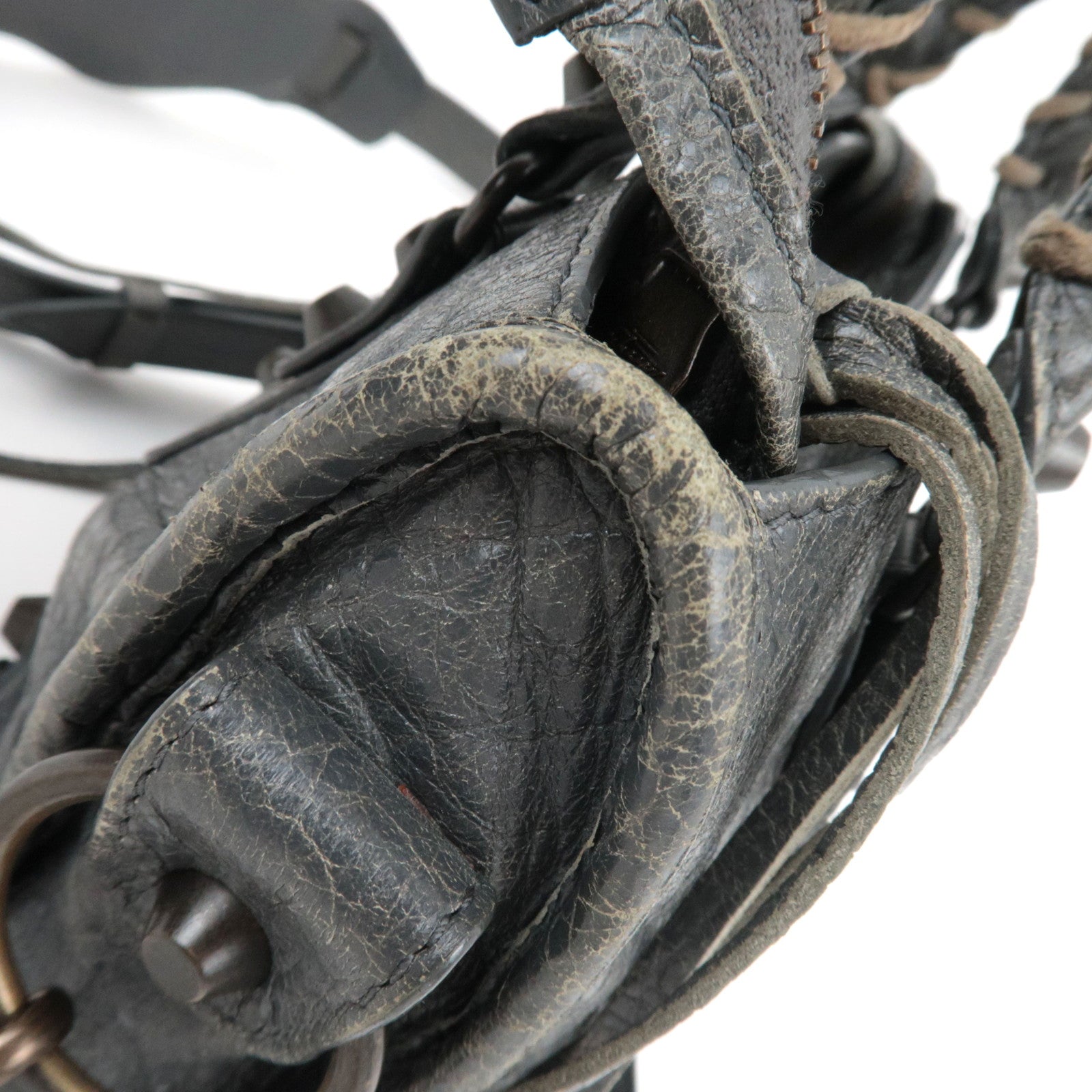 BALENCIAGA Classic Mini City 2Way Handbag Leather Gray 300295 *Strap, Mirror