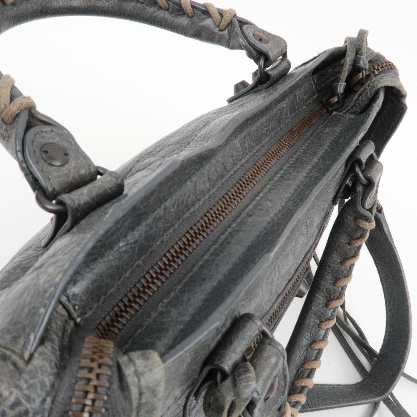 BALENCIAGA Classic Mini City 2Way Handbag Leather Gray 300295 *Strap, Mirror