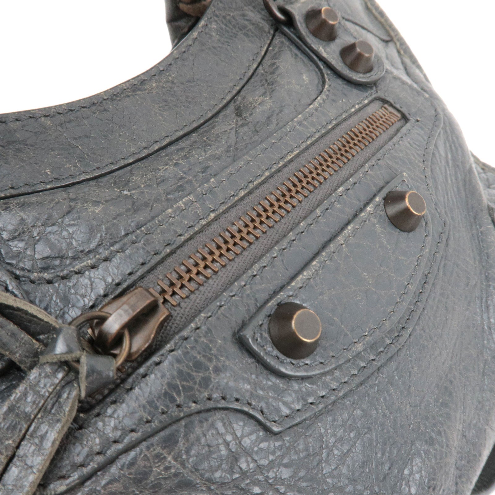 BALENCIAGA Classic Mini City 2Way Handbag Leather Gray 300295 *Strap, Mirror