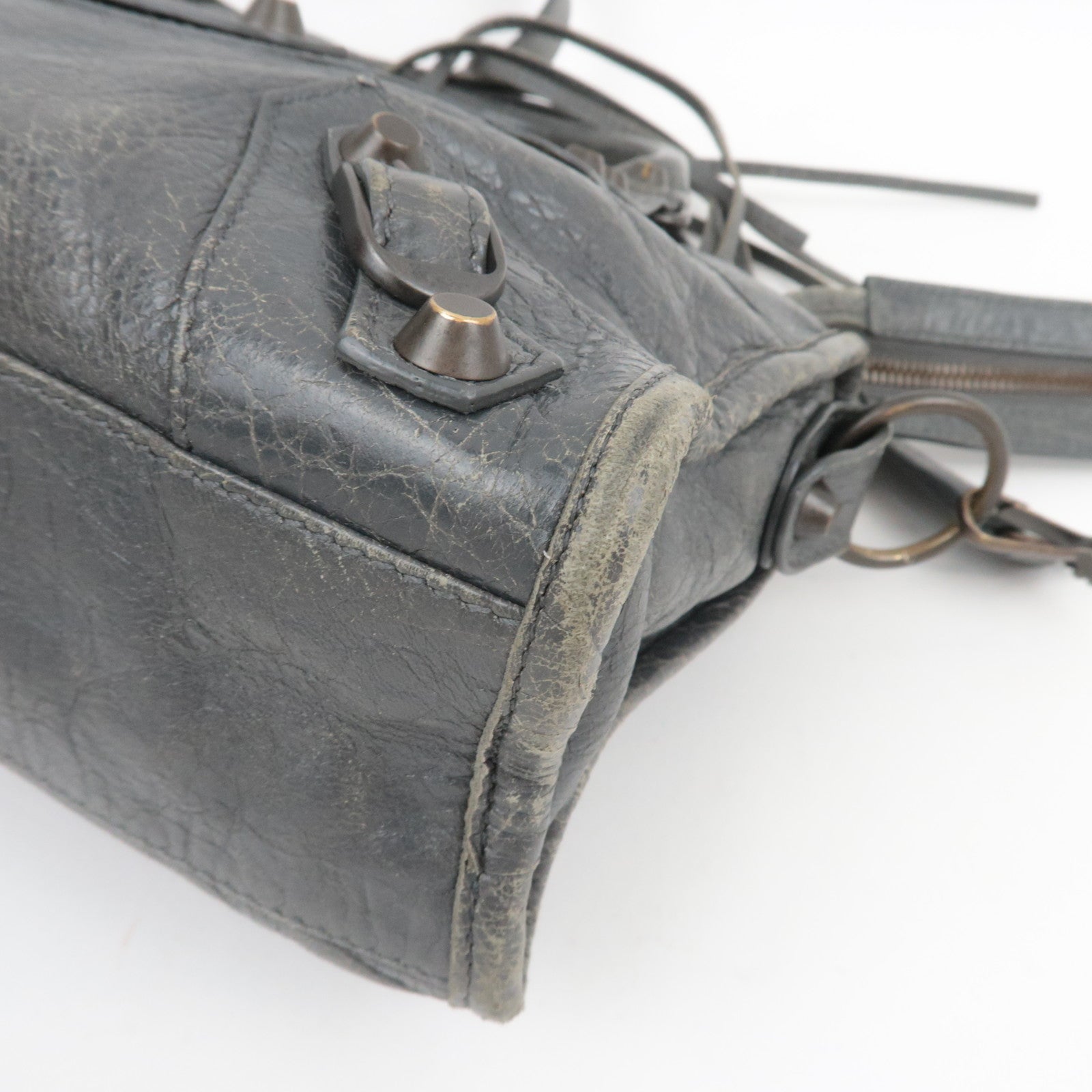 BALENCIAGA Classic Mini City 2Way Handbag Leather Gray 300295 *Strap, Mirror