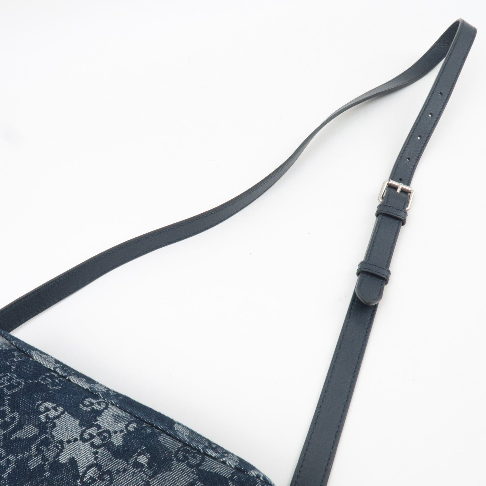 GUCCI GG Denim Small Crossbody Bag Leather Navy 849009