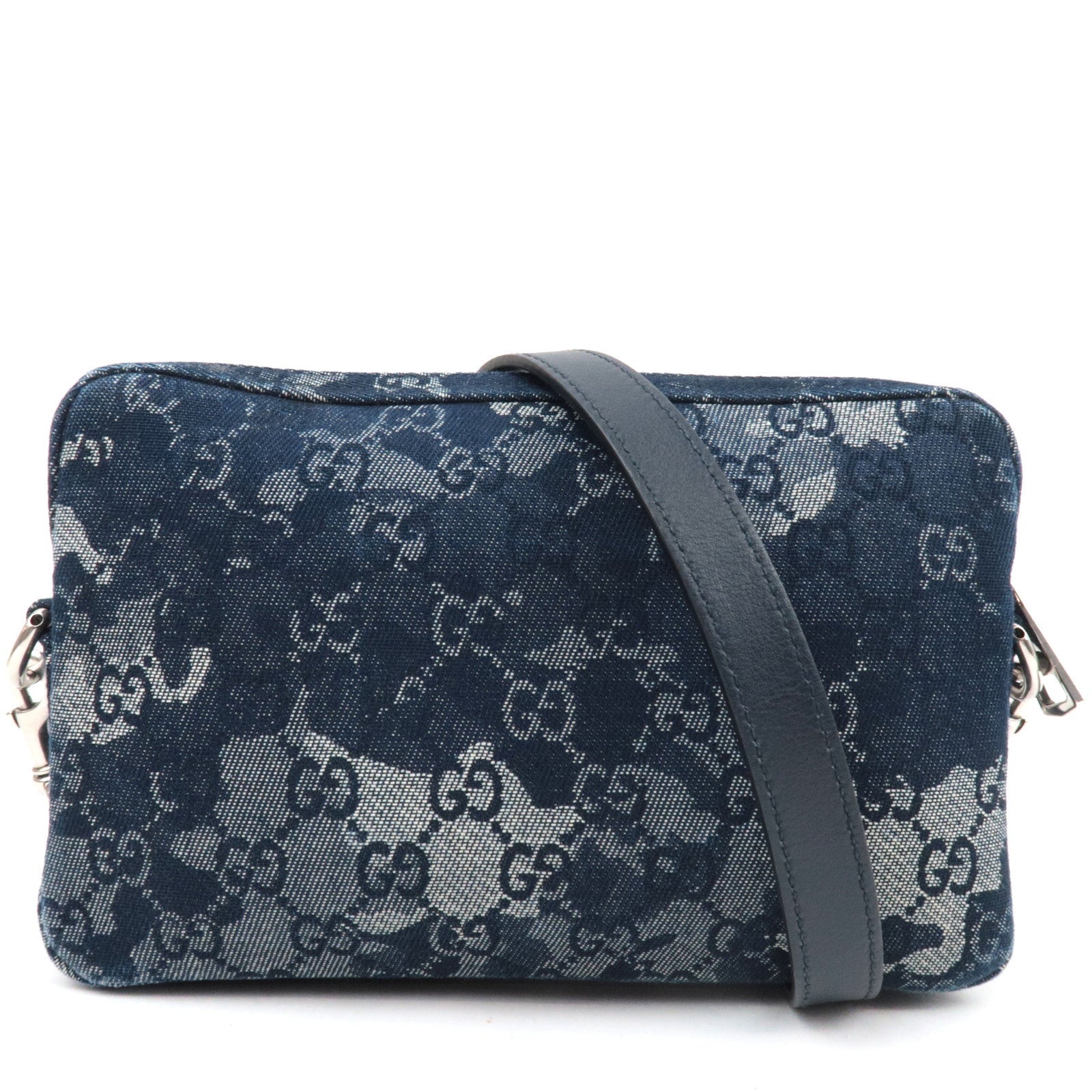 GUCCI GG Denim Small Crossbody Bag Leather Navy 849009