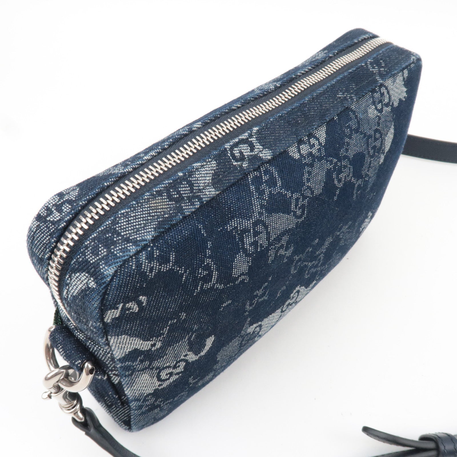 GUCCI GG Denim Small Crossbody Bag Leather Navy 849009