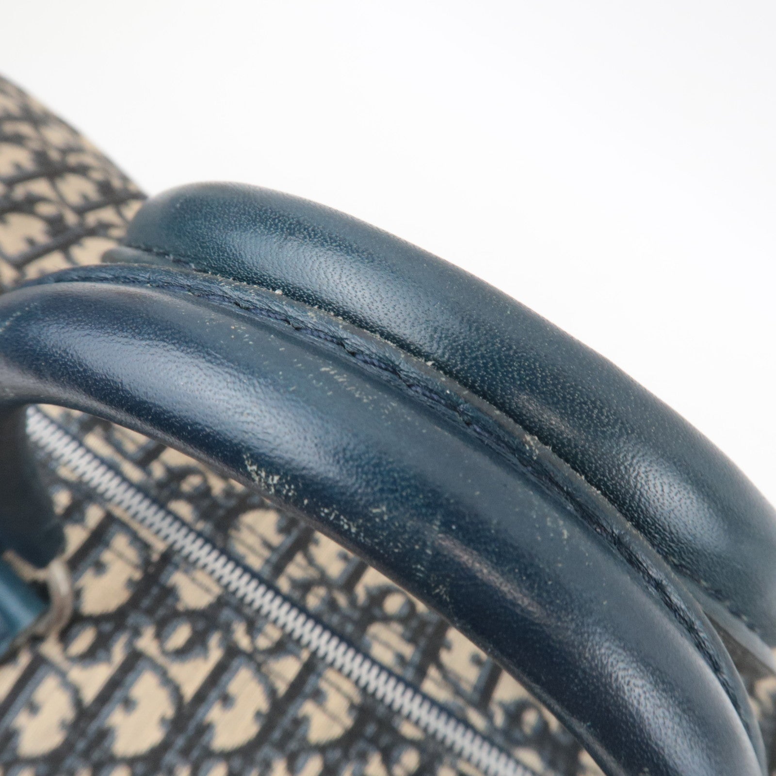 Christian Dior Trotter Boston Bag Canvas Leather Beige Navy