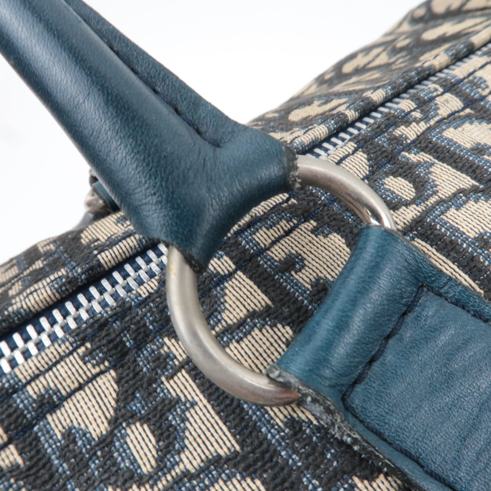 Christian Dior Trotter Boston Bag Canvas Leather Beige Navy