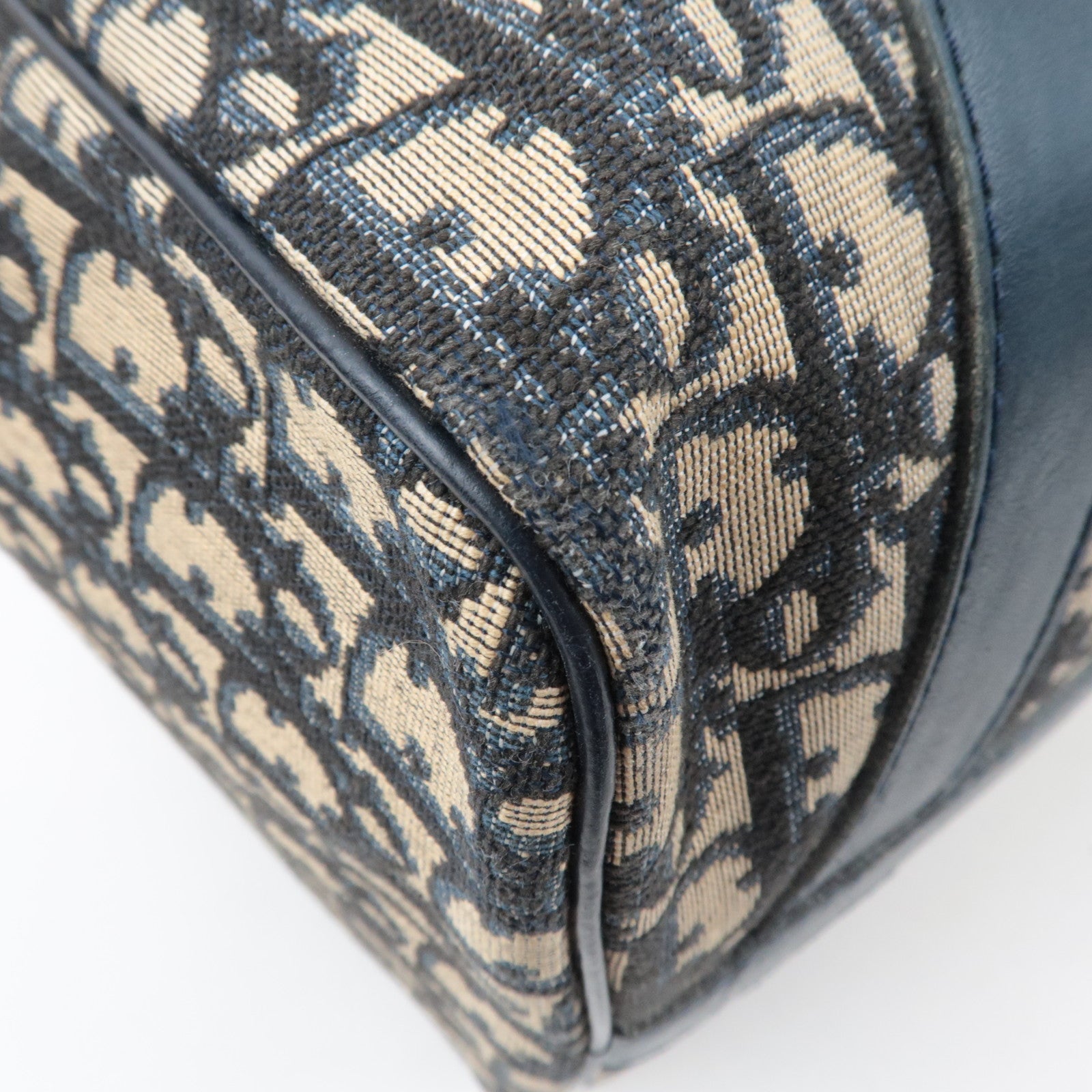 Christian Dior Trotter Boston Bag Canvas Leather Beige Navy