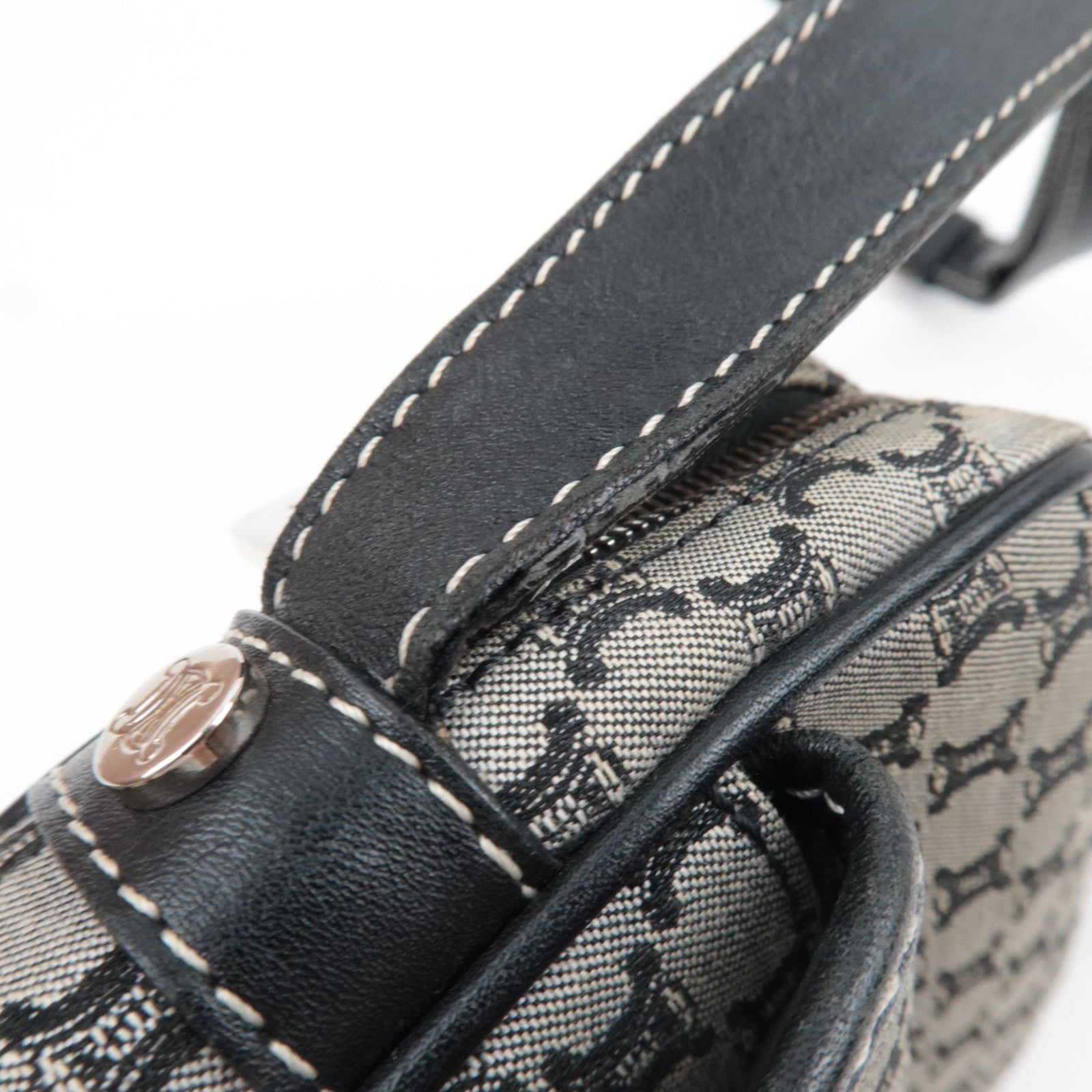 CELINE Macadam Shoulder Bag Canvas Leather Gray Navy