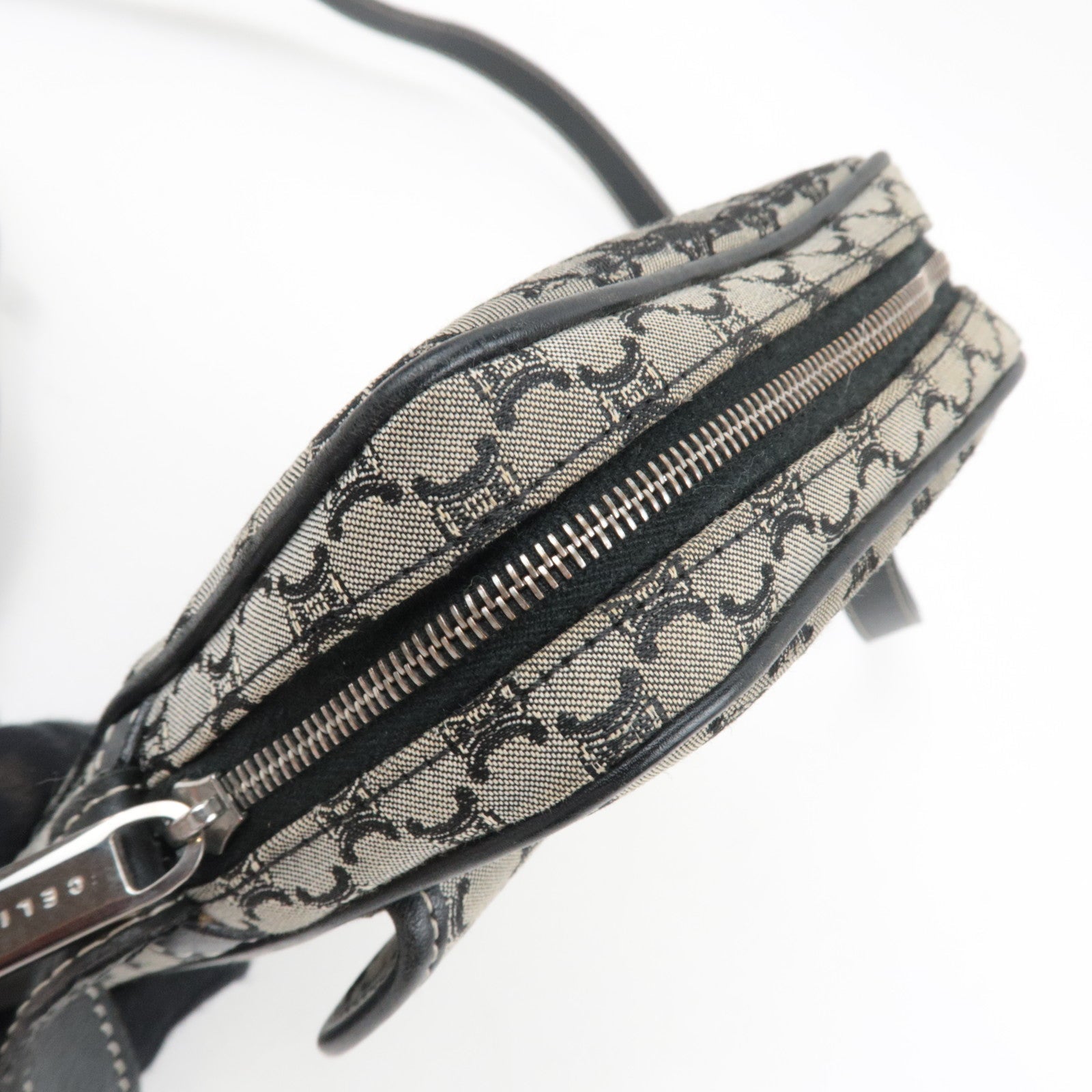 CELINE Macadam Shoulder Bag Canvas Leather Gray Navy