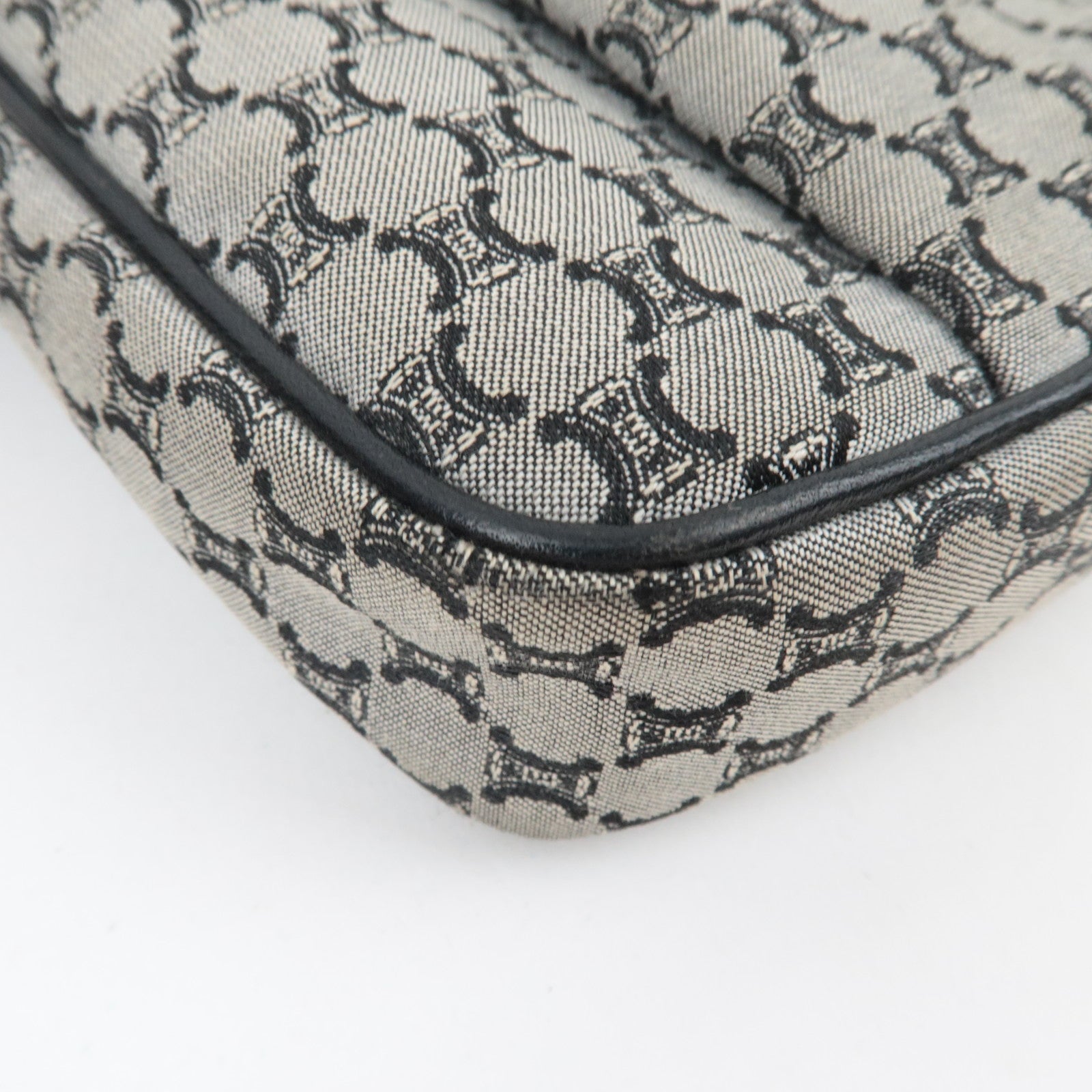 CELINE Macadam Shoulder Bag Canvas Leather Gray Navy