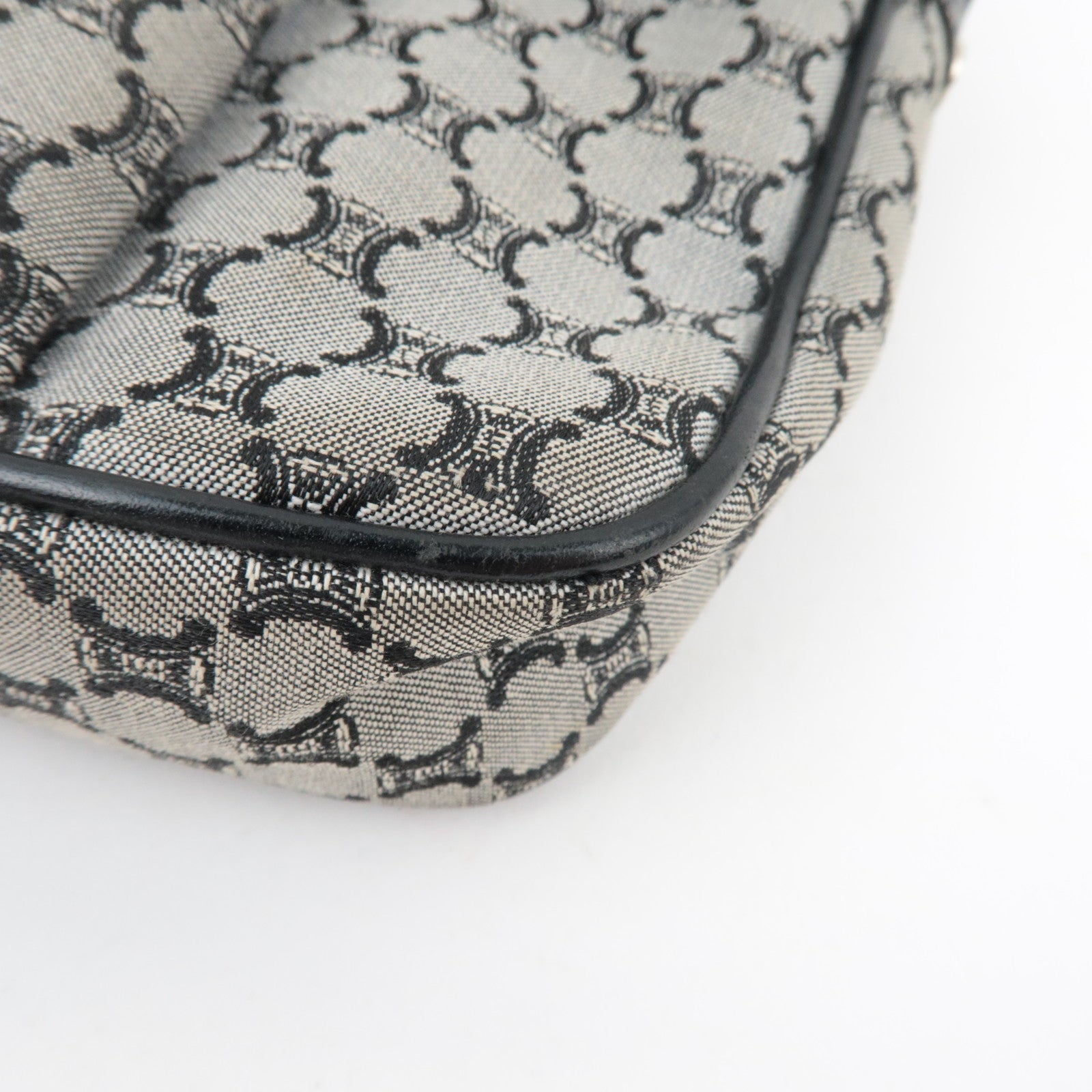 CELINE Macadam Shoulder Bag Canvas Leather Gray Navy