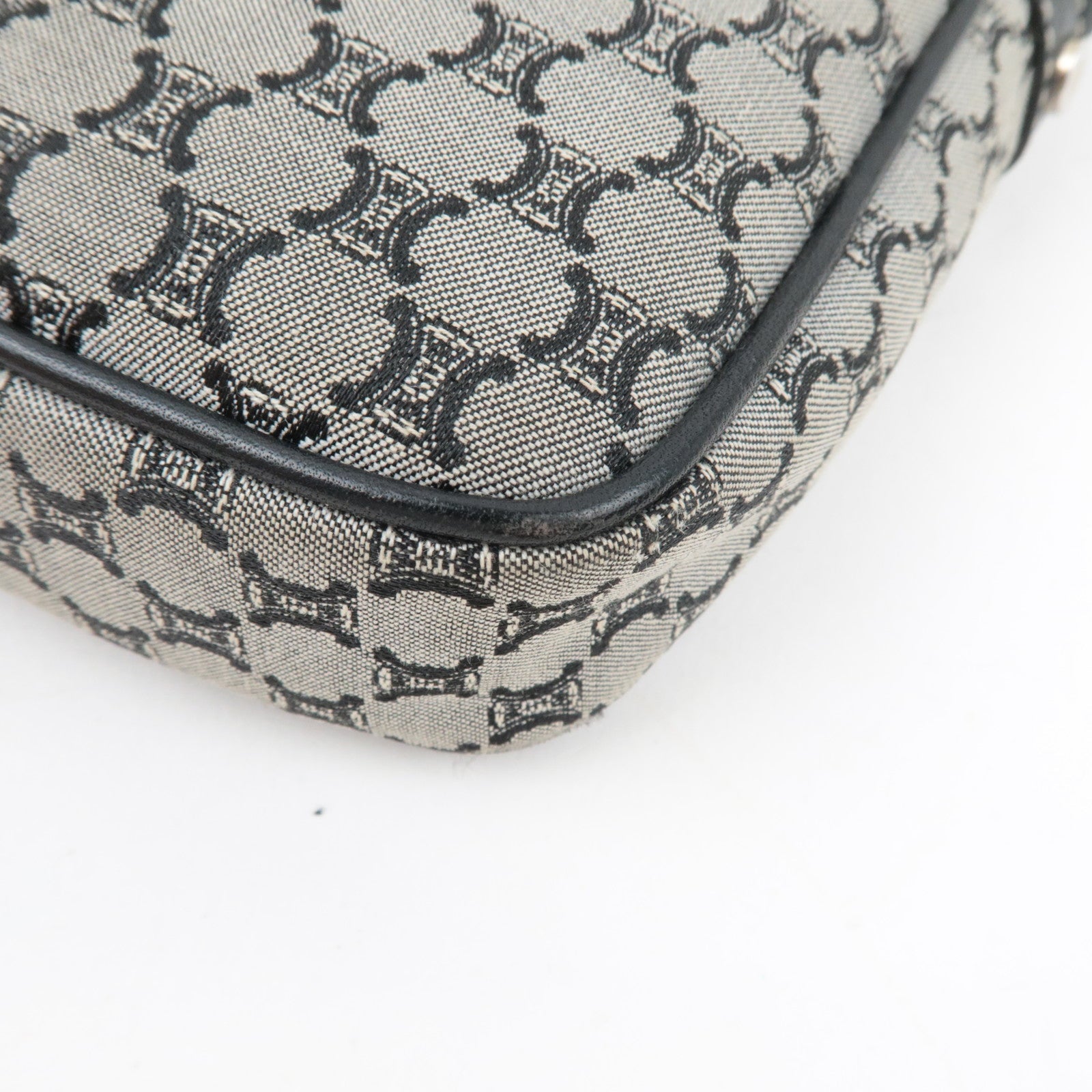 CELINE Macadam Shoulder Bag Canvas Leather Gray Navy