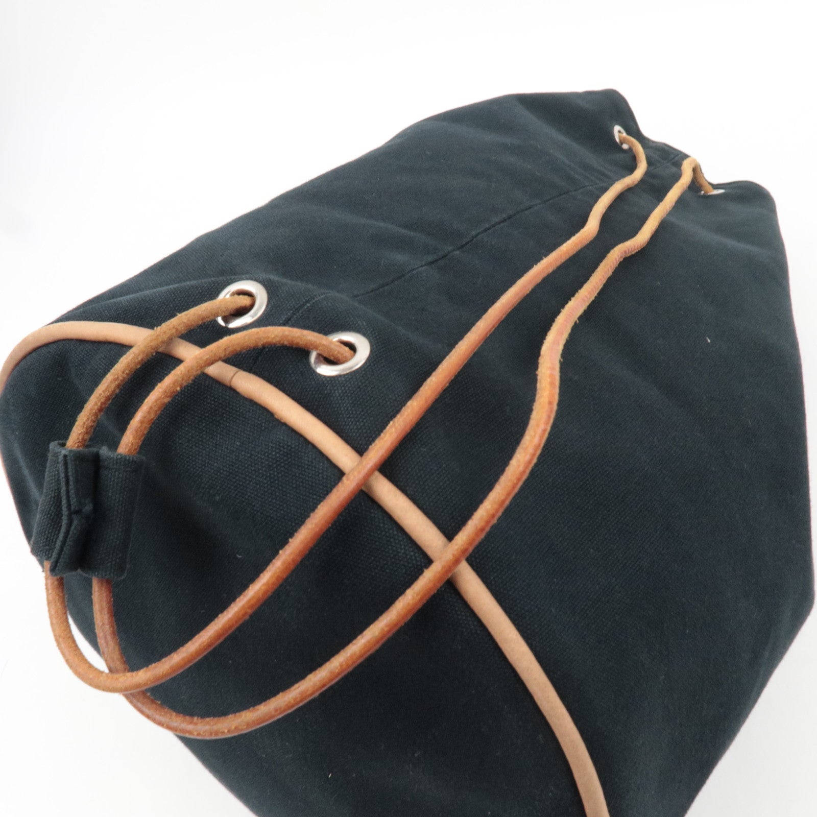 HERMES Polochon Mimile GM Shoulder Bag Canvas Leather Black