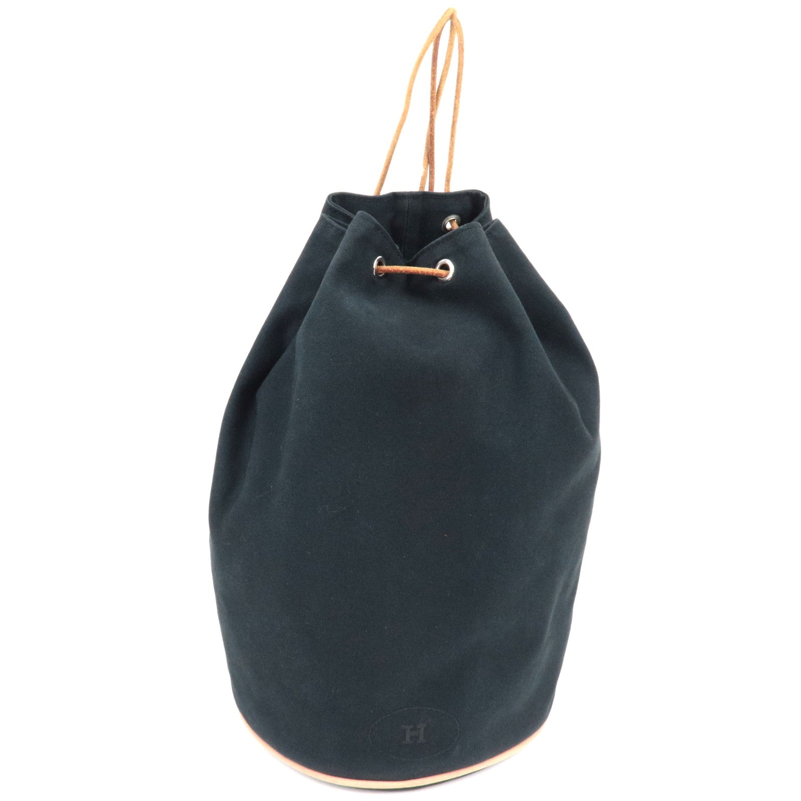 HERMES Polochon Mimile GM Shoulder Bag Canvas Leather Black81749