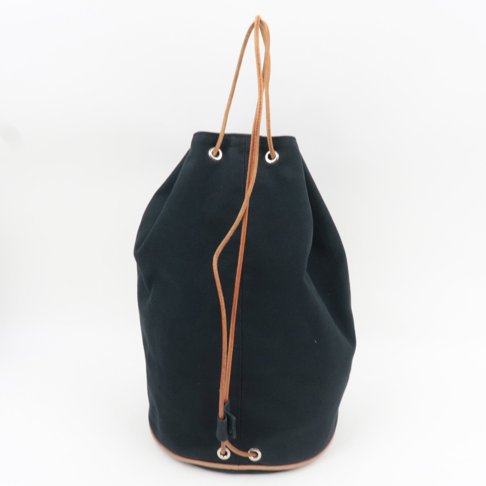 HERMES Polochon Mimile GM Shoulder Bag Canvas Leather Black