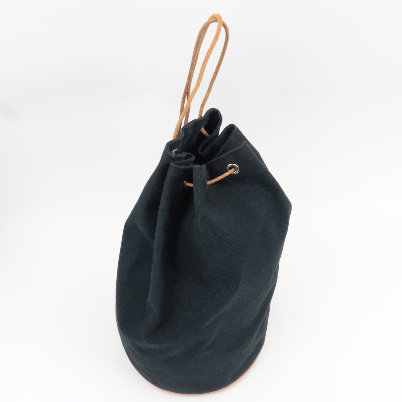 HERMES Polochon Mimile GM Shoulder Bag Canvas Leather Black