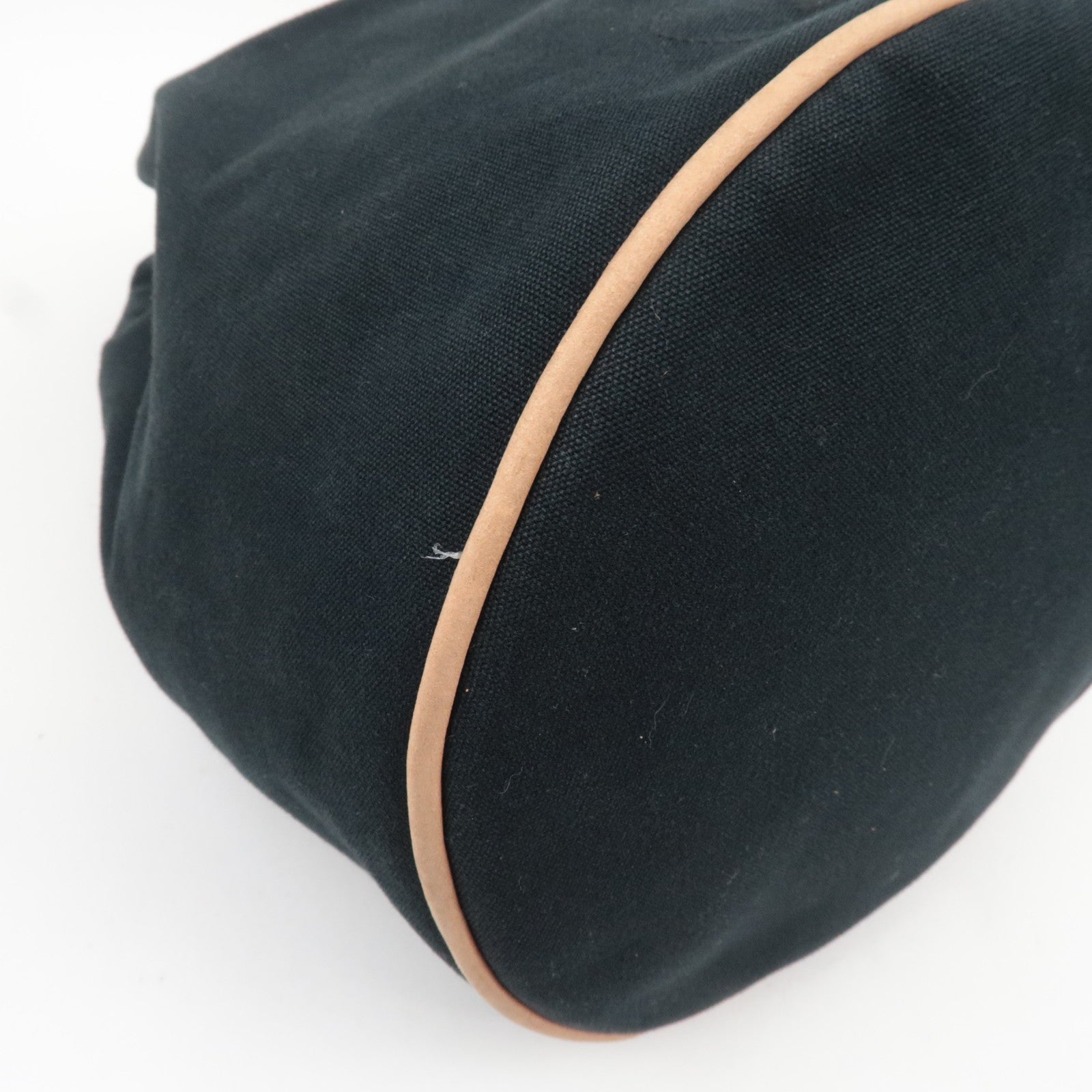 HERMES Polochon Mimile GM Shoulder Bag Canvas Leather Black