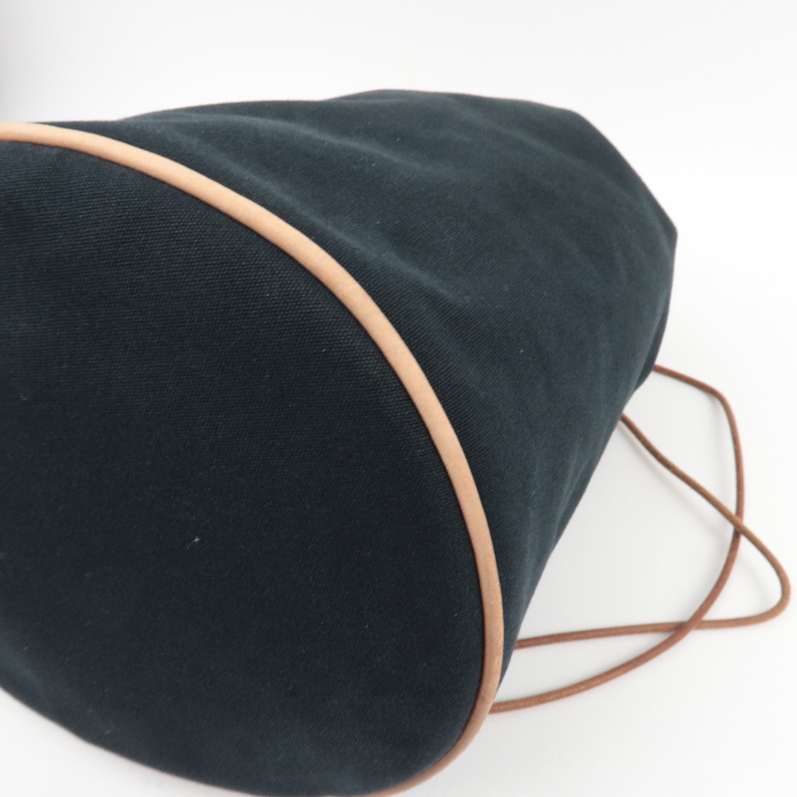 HERMES Polochon Mimile GM Shoulder Bag Canvas Leather Black