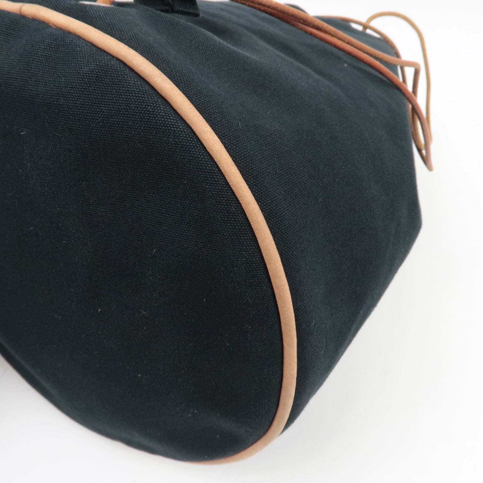 HERMES Polochon Mimile GM Shoulder Bag Canvas Leather Black