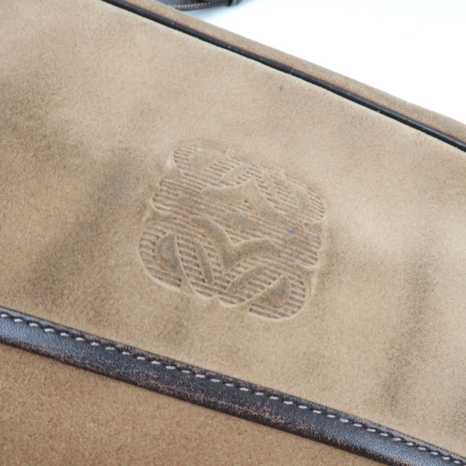 LOEWE Anagram Shoulder Bag Suede Leather Beige Brown