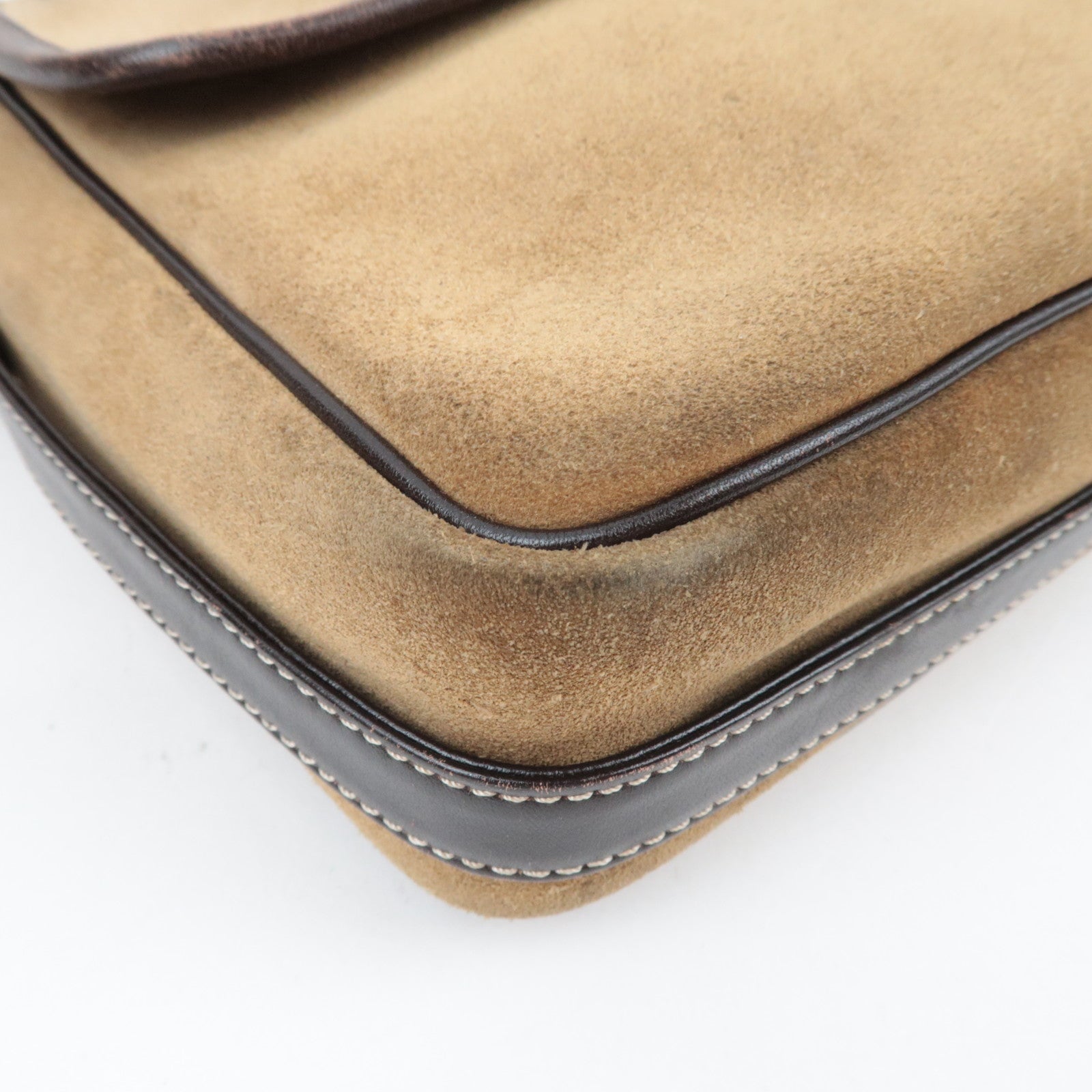 LOEWE Anagram Shoulder Bag Suede Leather Beige Brown