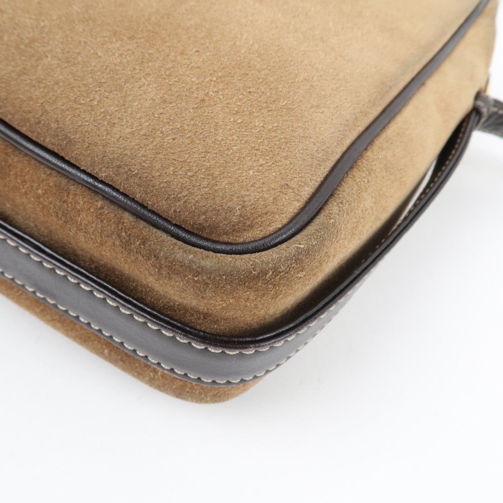 LOEWE Anagram Shoulder Bag Suede Leather Beige Brown