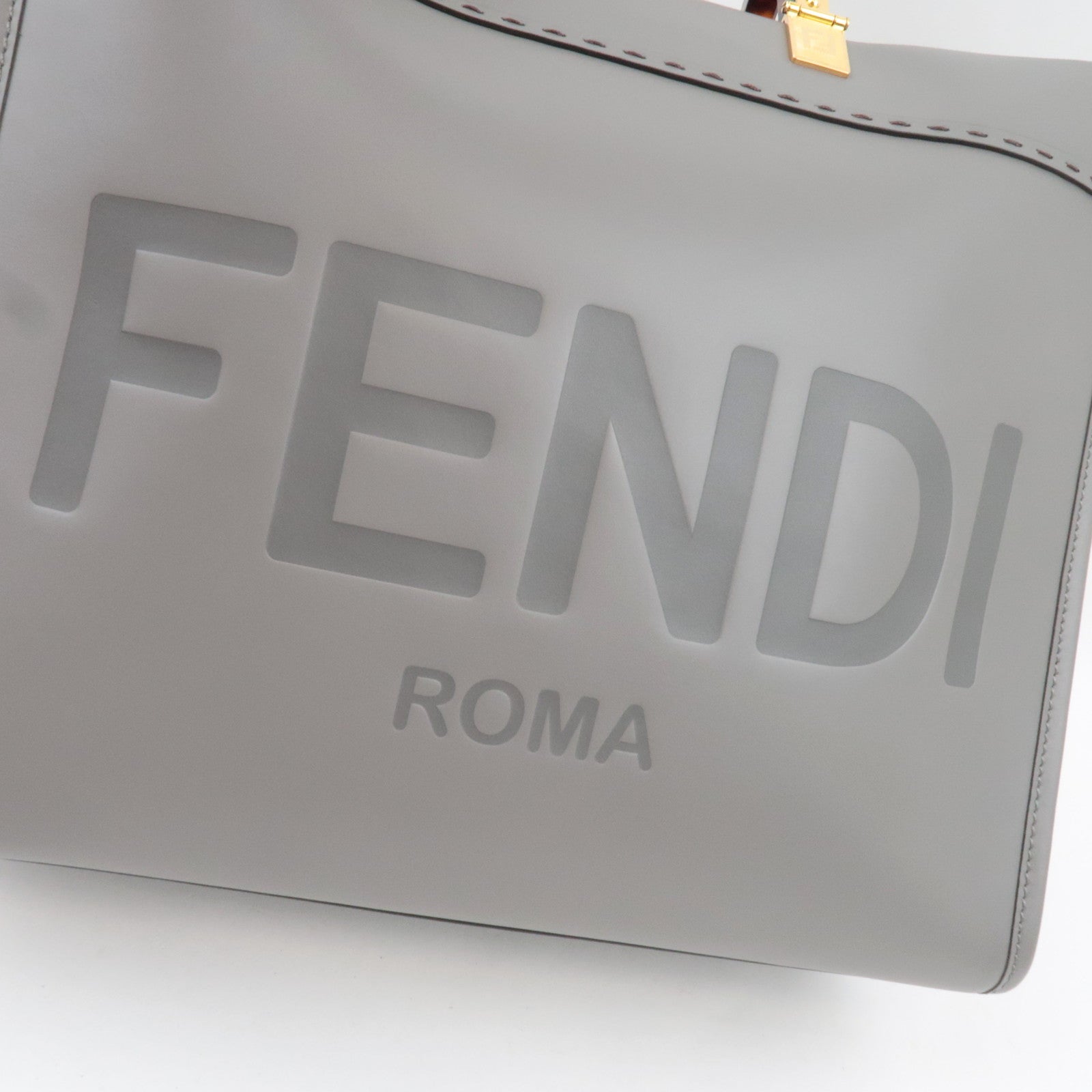 FENDI Sunshine Medium Tote Bag Leather Gray 8BH386 *Strap