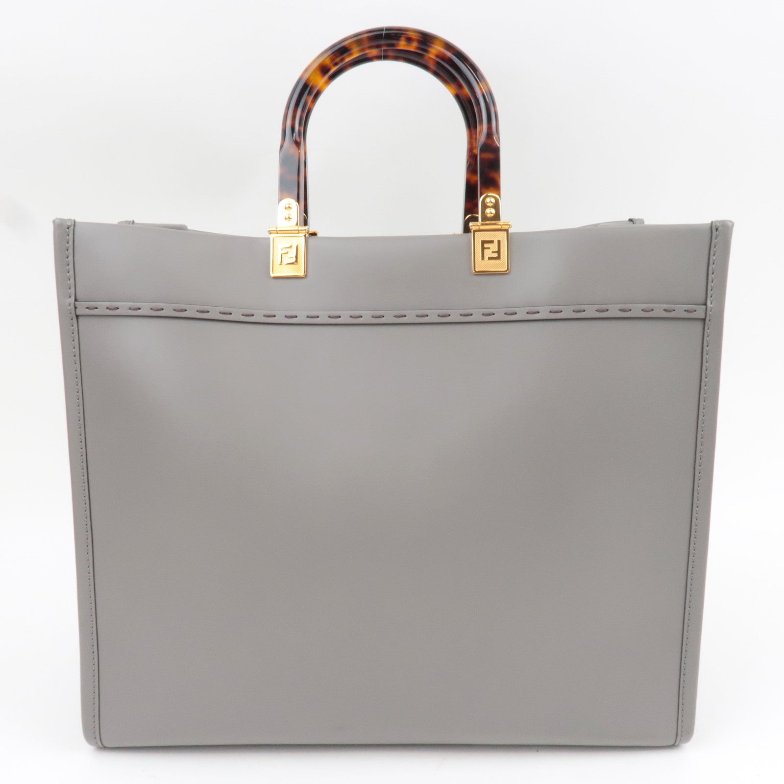 FENDI Sunshine Medium Tote Bag Leather Gray 8BH386 *Strap