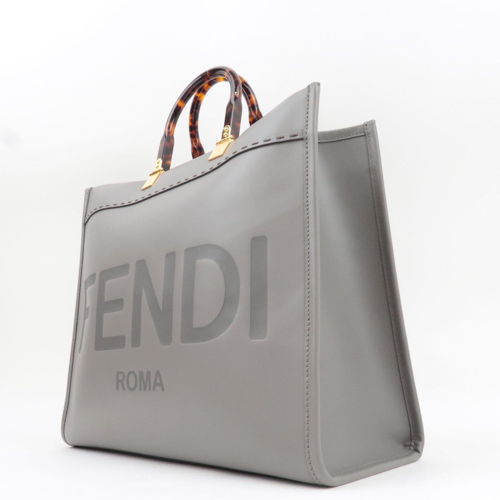 FENDI Sunshine Medium Tote Bag Leather Gray 8BH386 *Strap