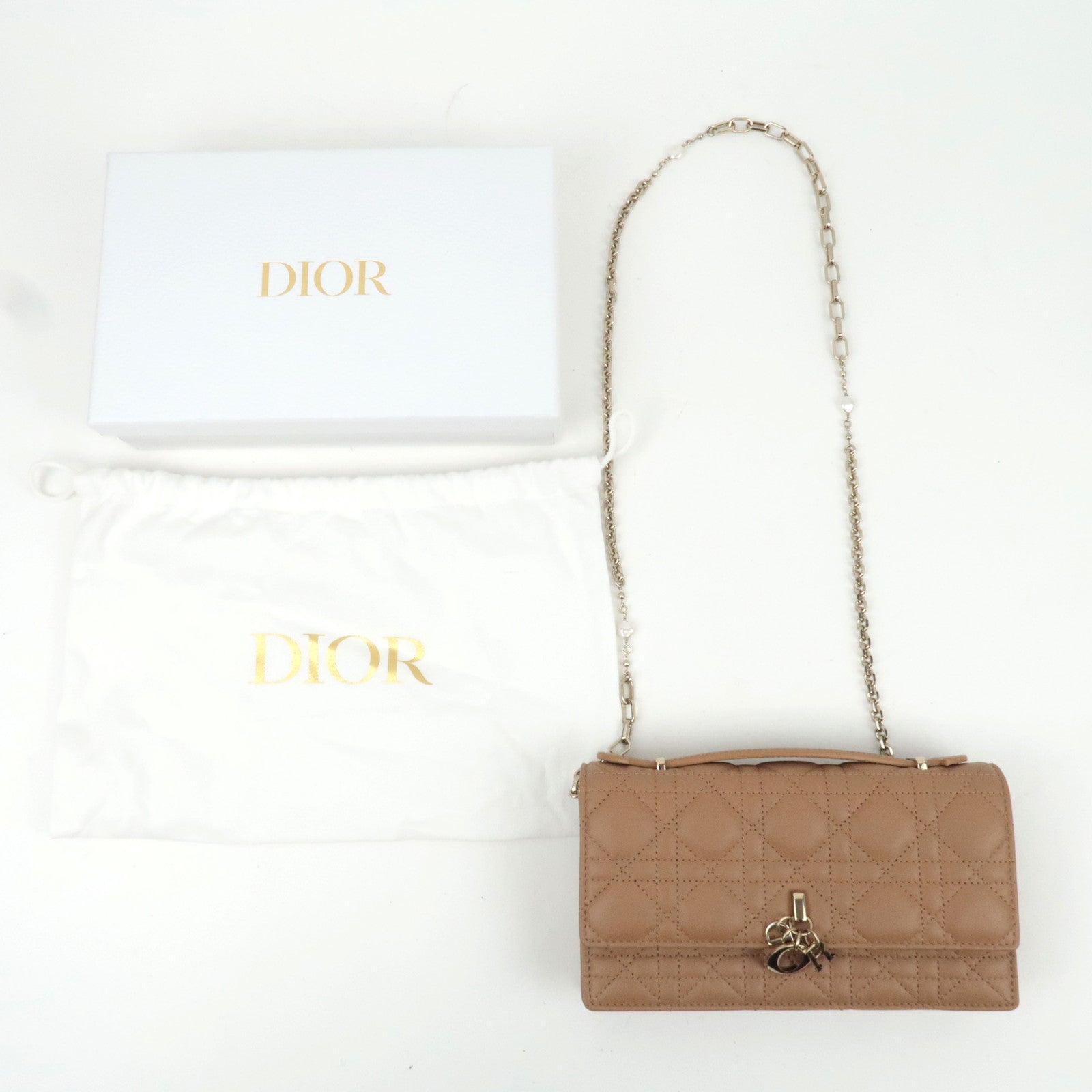 Christian Dior Cannage My Dior Mini Bag Lambskin Tan S0980ONMJ *Box, Dust bag, Chain Strap