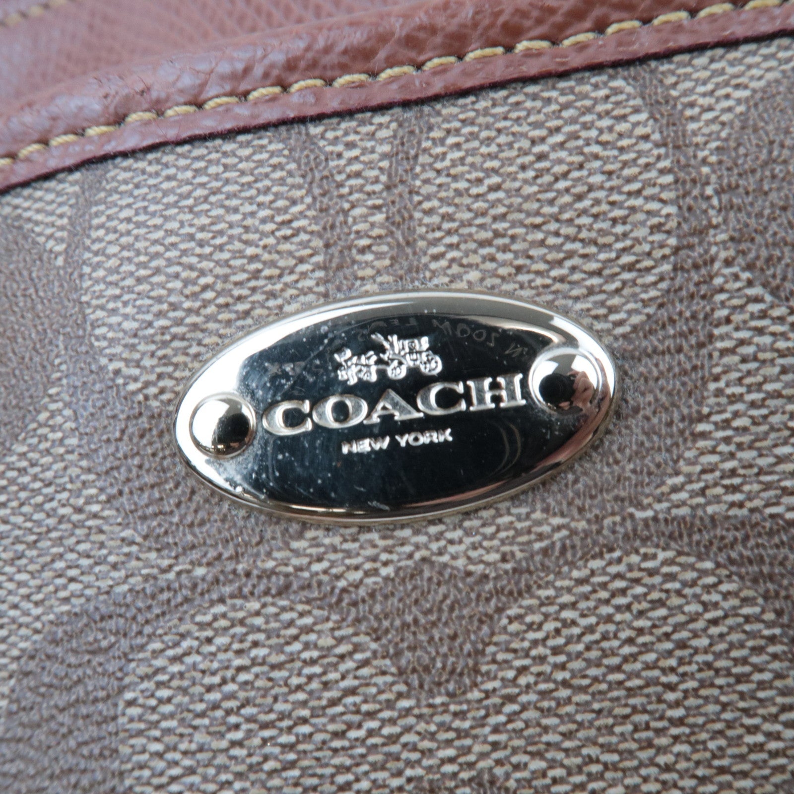 COACH Signature 2Way Handbag PVC Leather Beige Brown F34617 *Strap