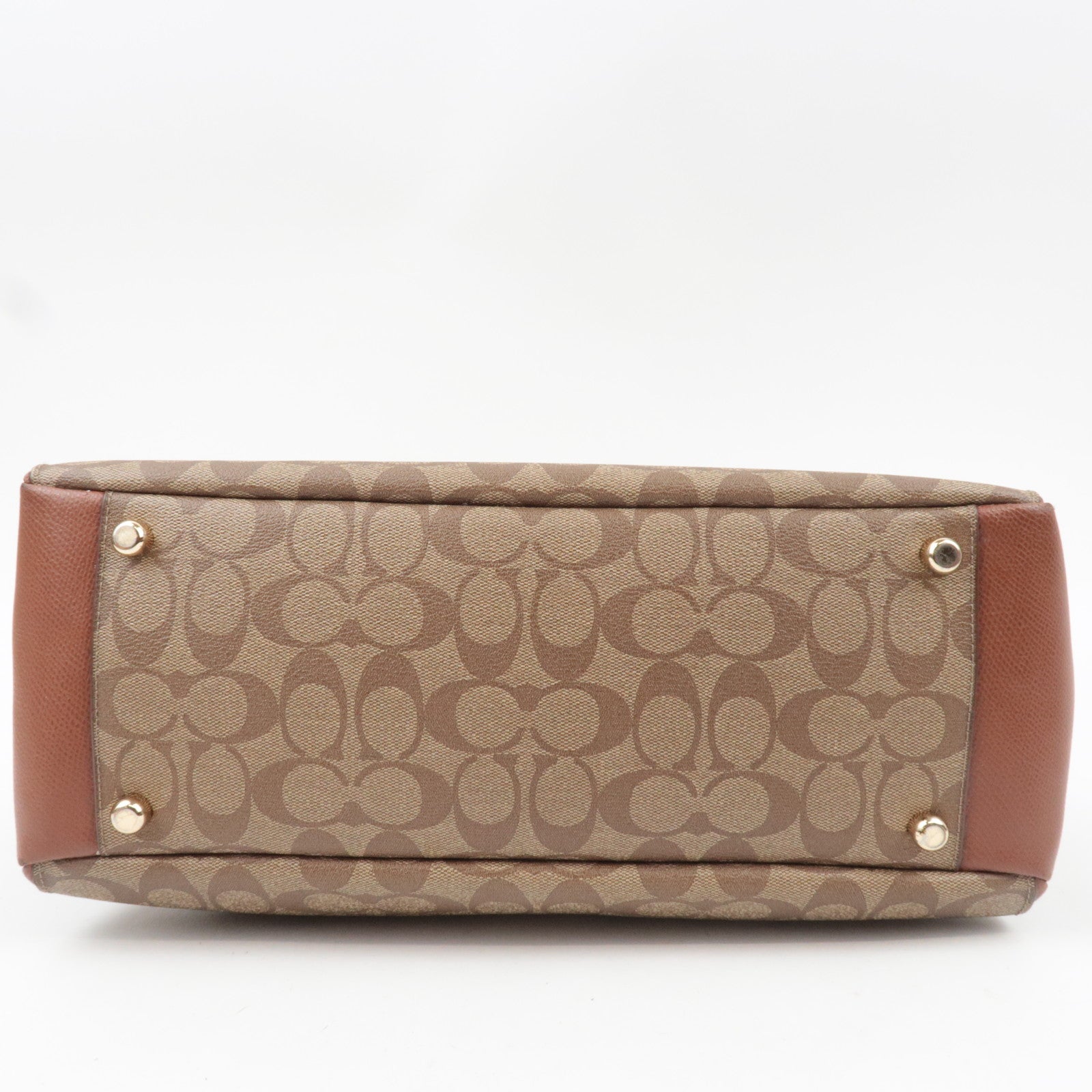 COACH Signature 2Way Handbag PVC Leather Beige Brown F34617 *Strap