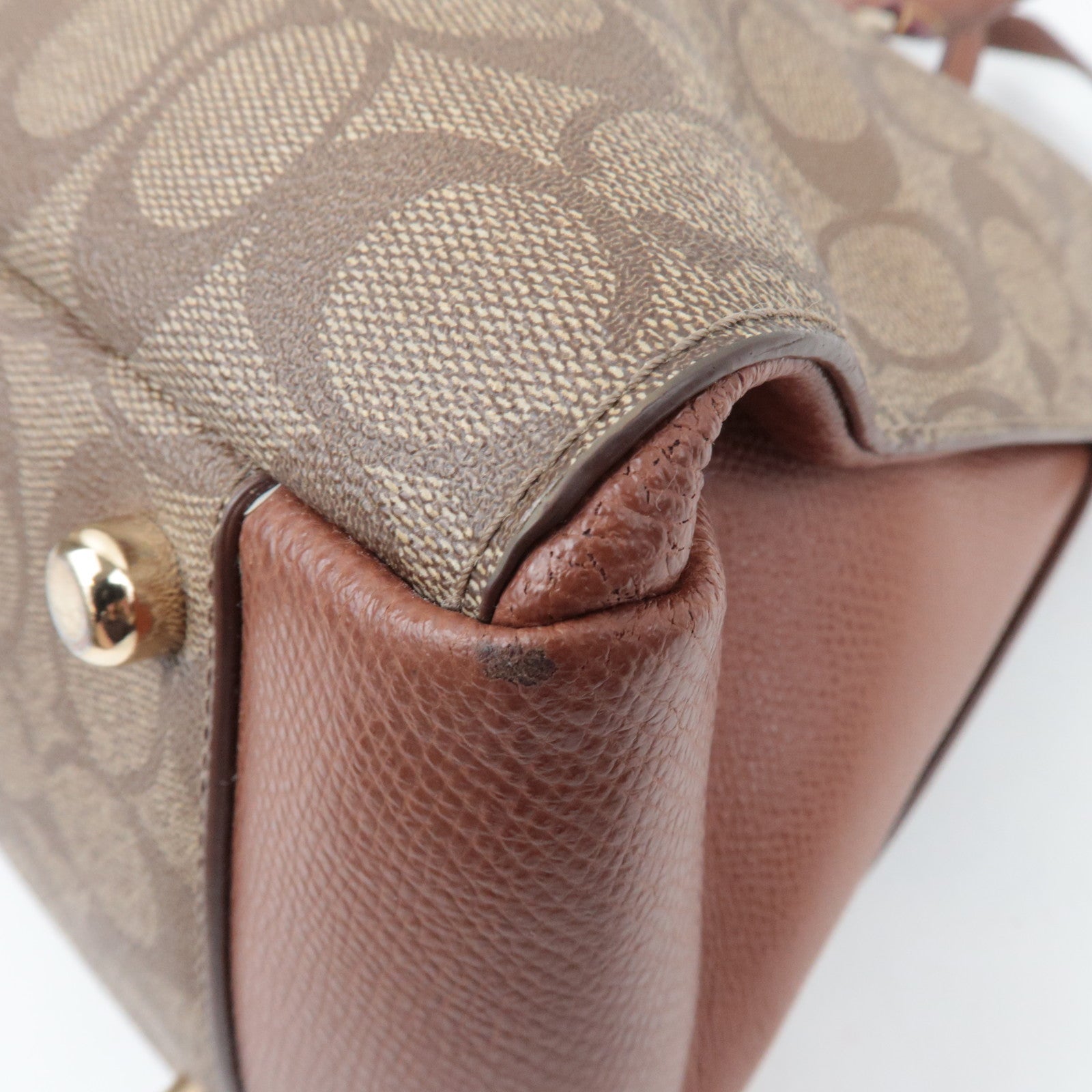 COACH Signature 2Way Handbag PVC Leather Beige Brown F34617 *Strap