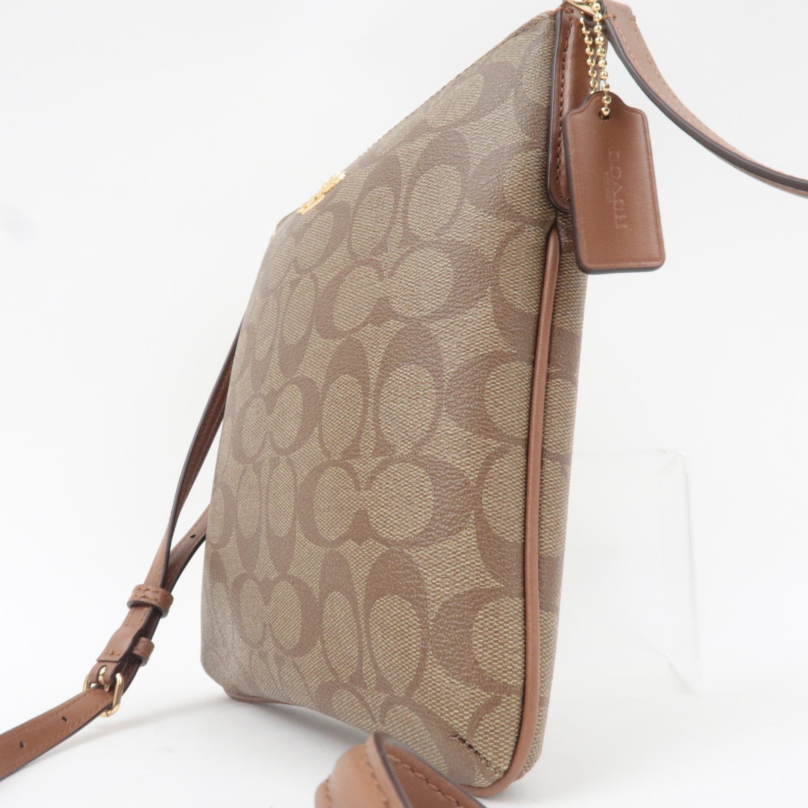 COACH Signature Shoulder Bag PVC Leather Beige Brown F58309