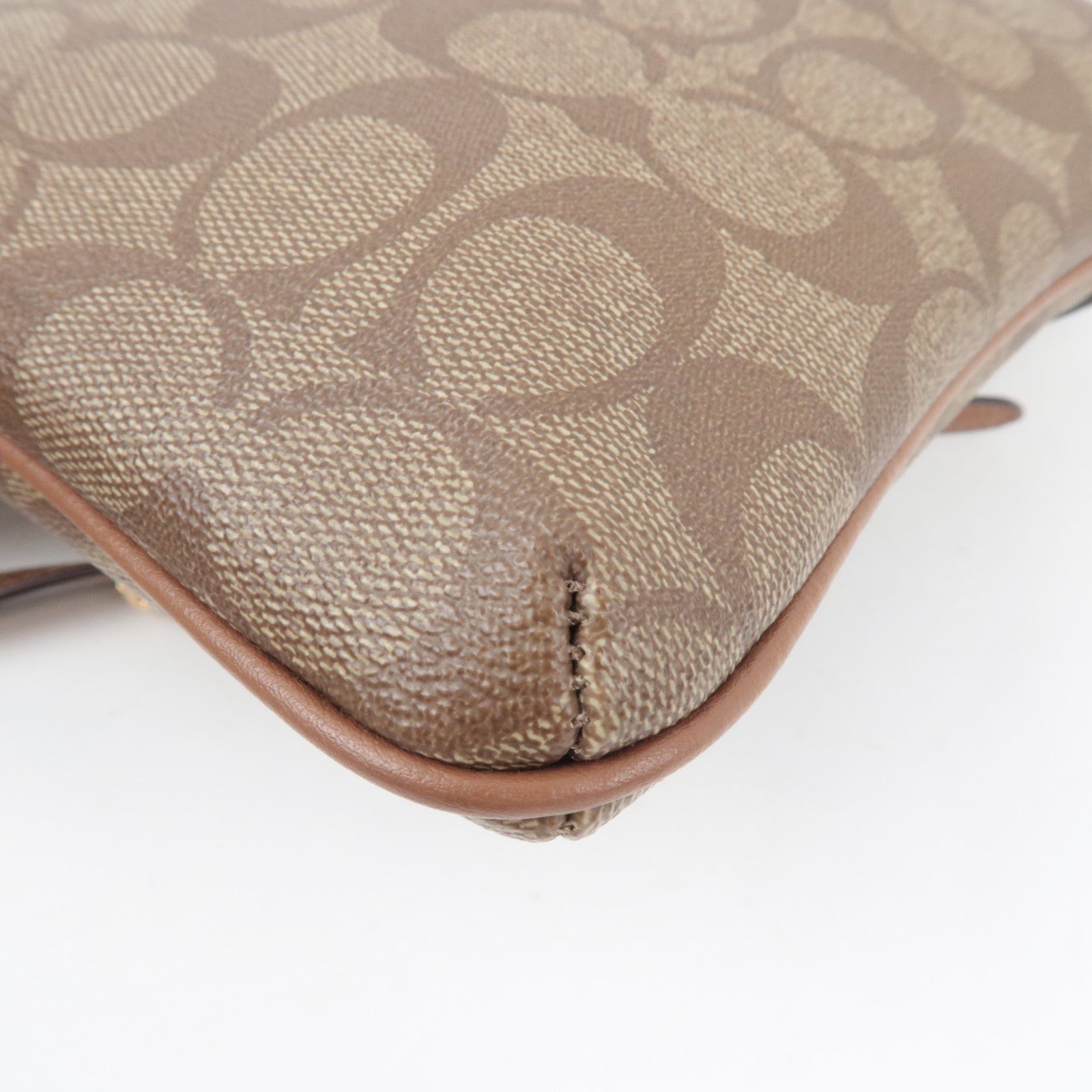 COACH Signature Shoulder Bag PVC Leather Beige Brown F58309