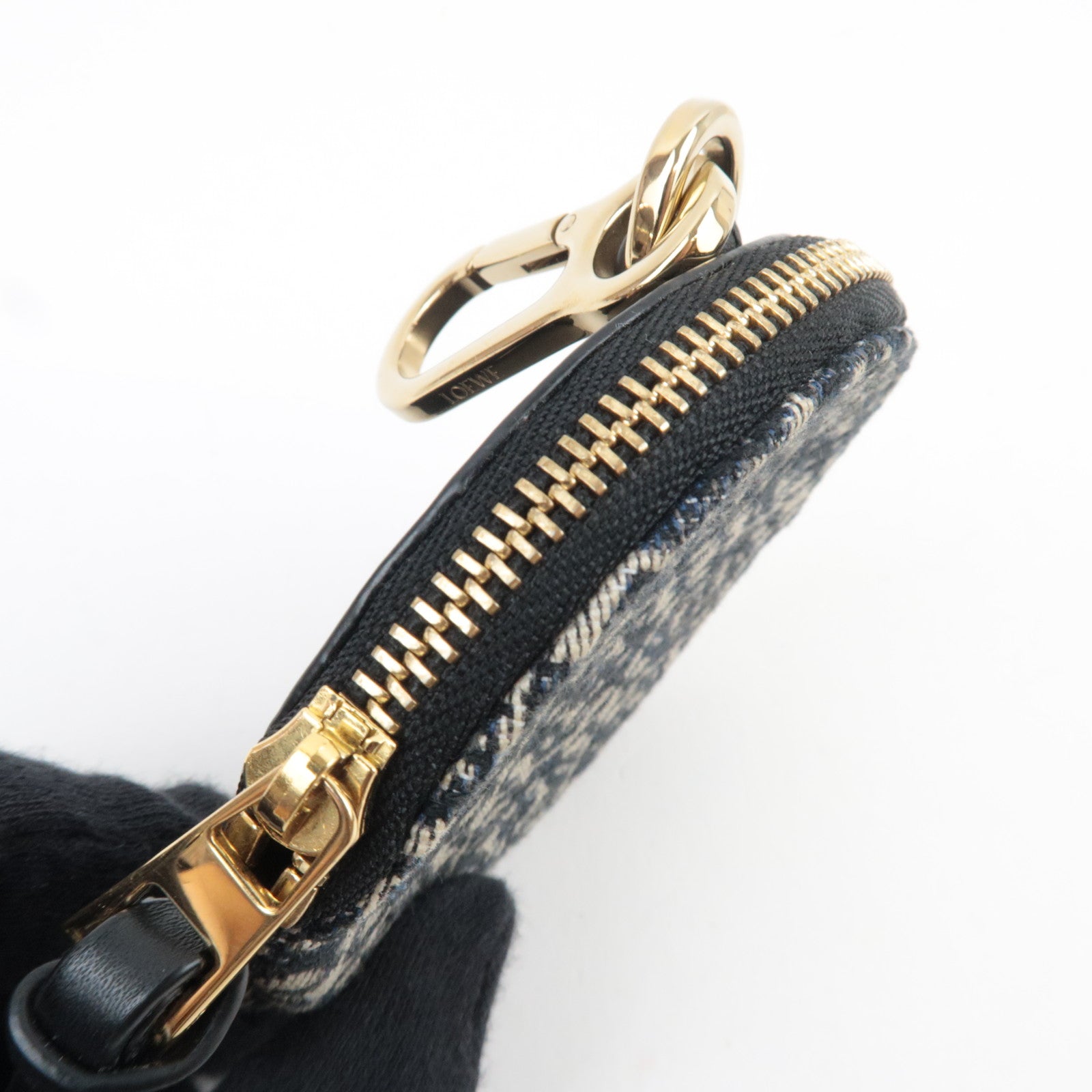 LOEWE Anagram Cookie Charm Coin Case Jacquard Calfskin Navy Black *Box, Dust bag