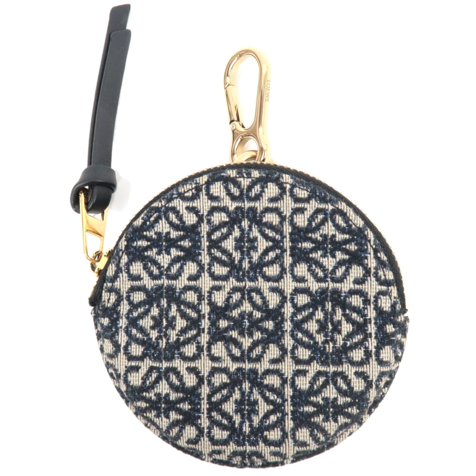 LOEWE Anagram Cookie Charm Coin Case Jacquard Calfskin Navy Black *Box, Dust bag81884