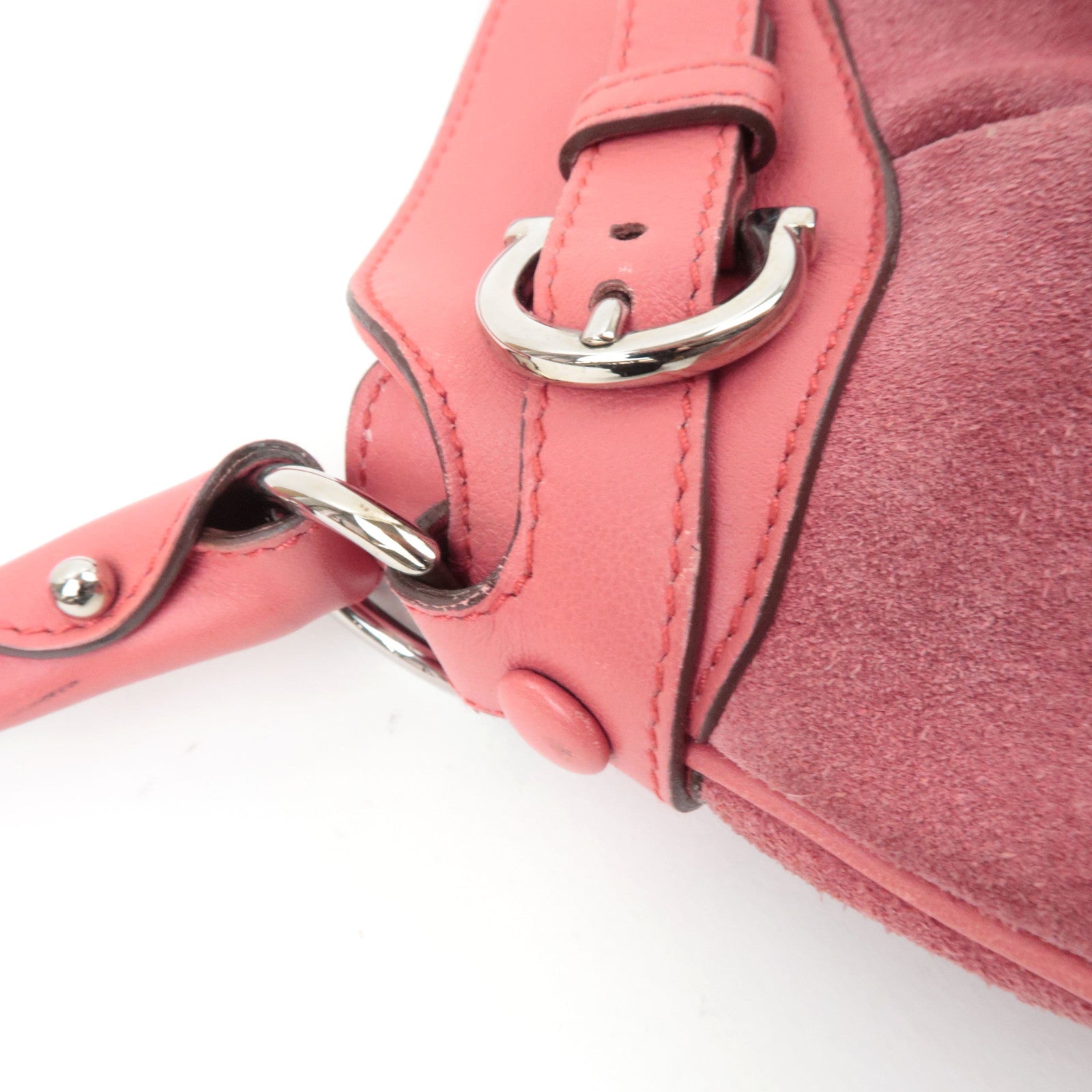 Ferragamo Gancini Shoulder Bag Suede Leather Pink