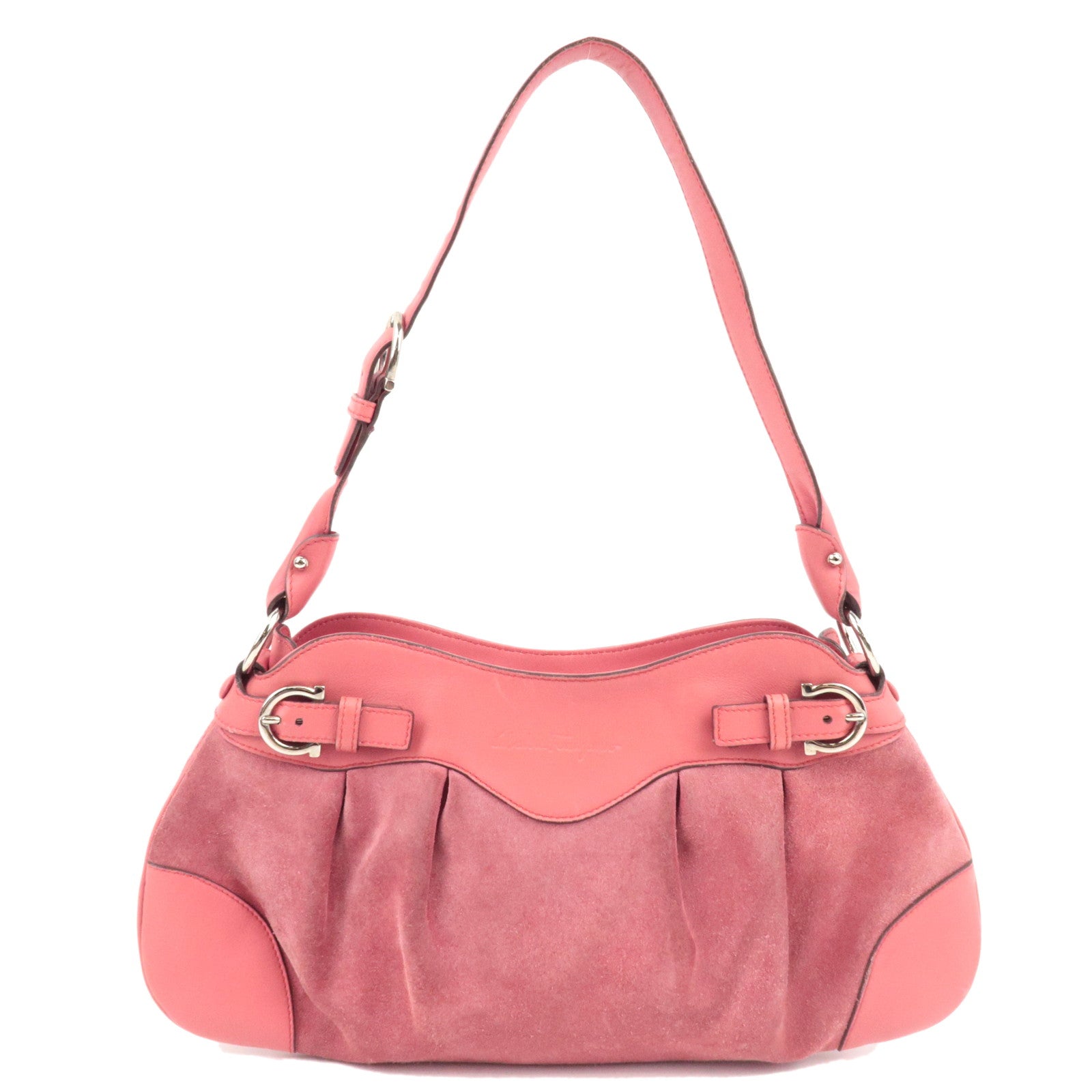 Ferragamo Gancini Shoulder Bag Suede Leather Pink81890