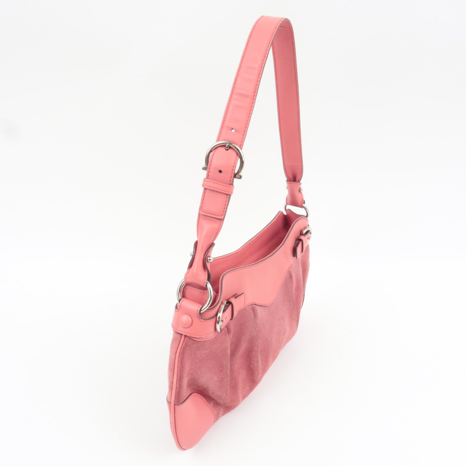 Ferragamo Gancini Shoulder Bag Suede Leather Pink