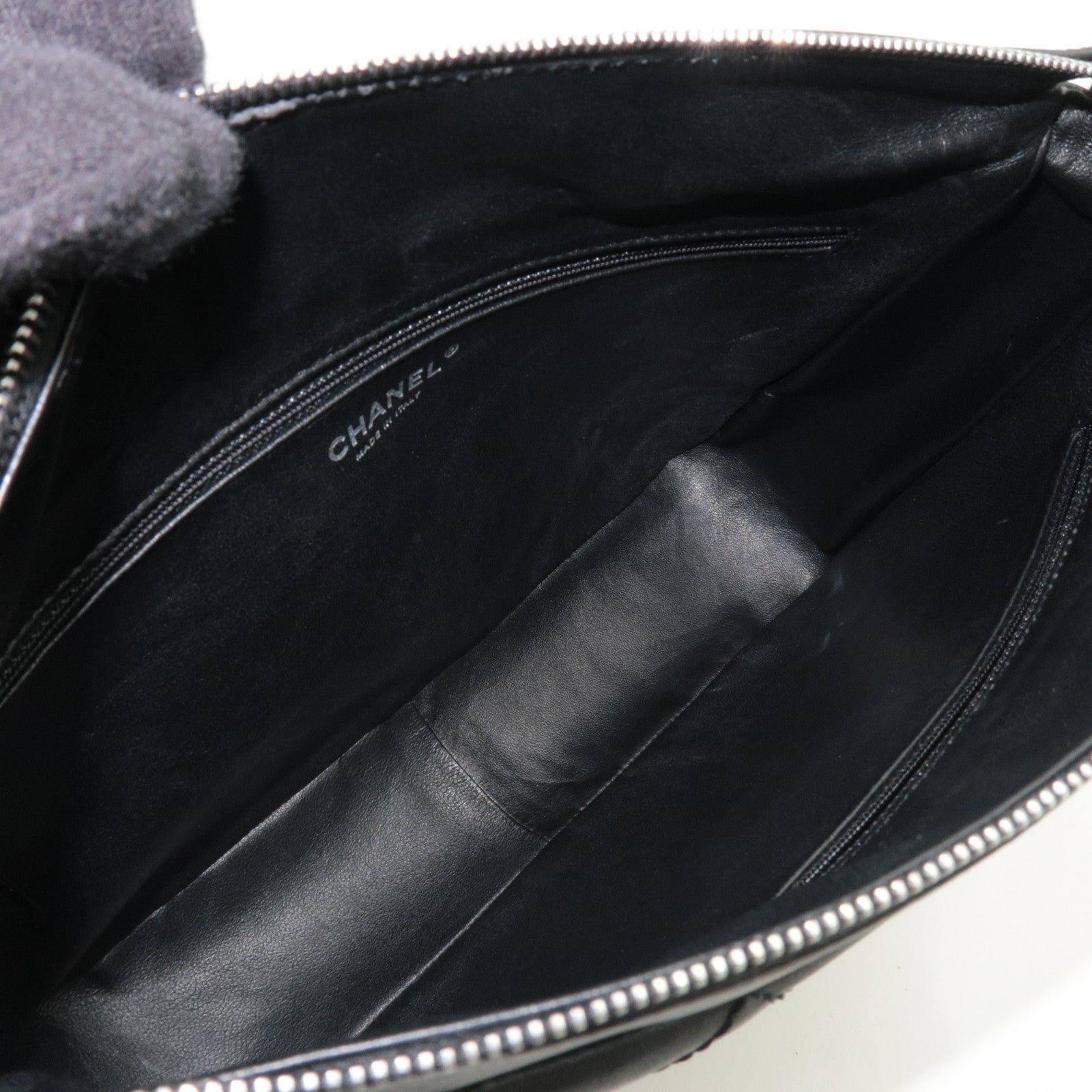 CHANEL Wild Stitch Matelasse Shoulder Bag Leather Black Silver HDW *Dust bag, G card