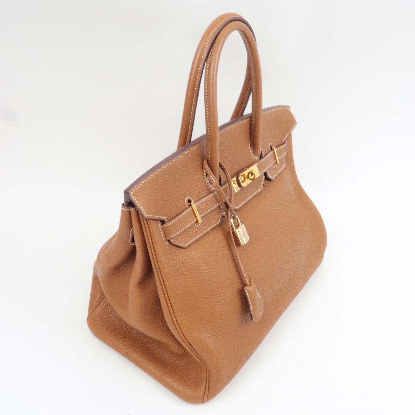 Hermes Birkin 35 □I Stamp (2005) Handbag Taurillon Clemence Gold *Dust bag, Key Lock, Clochette