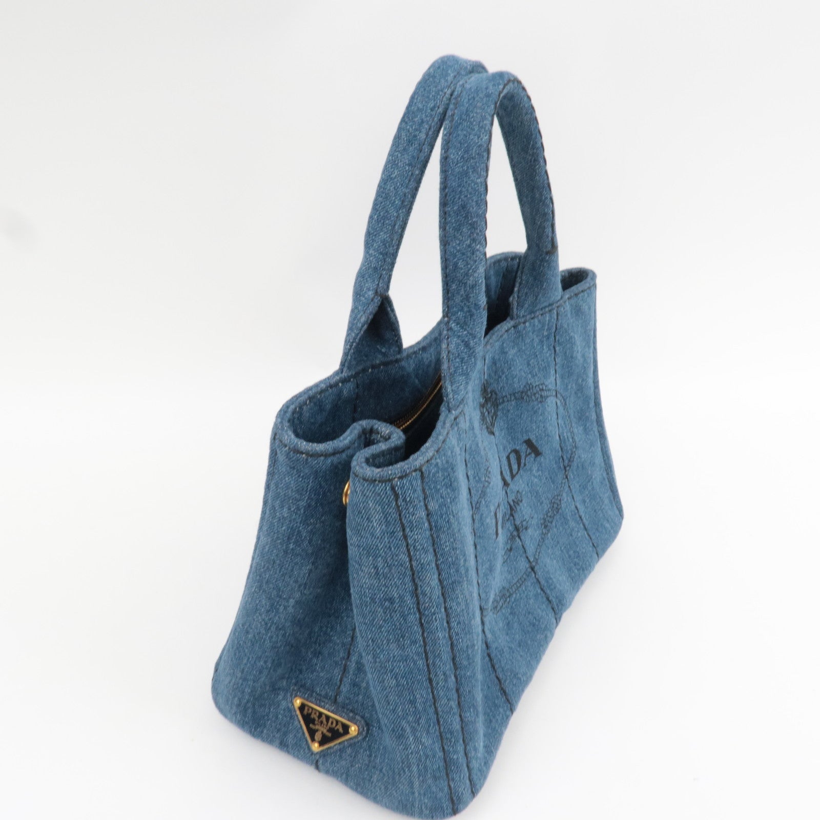 PRADA Canapa Mini 2Way Tote Bag Denim Blue 1BG439 *Strap, G card