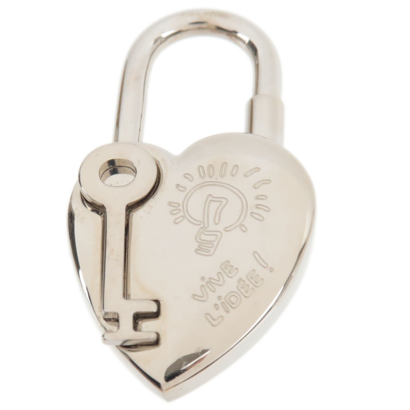 HERMES Vive Lidee Heart Lock Charm Metal Silver *Box81957